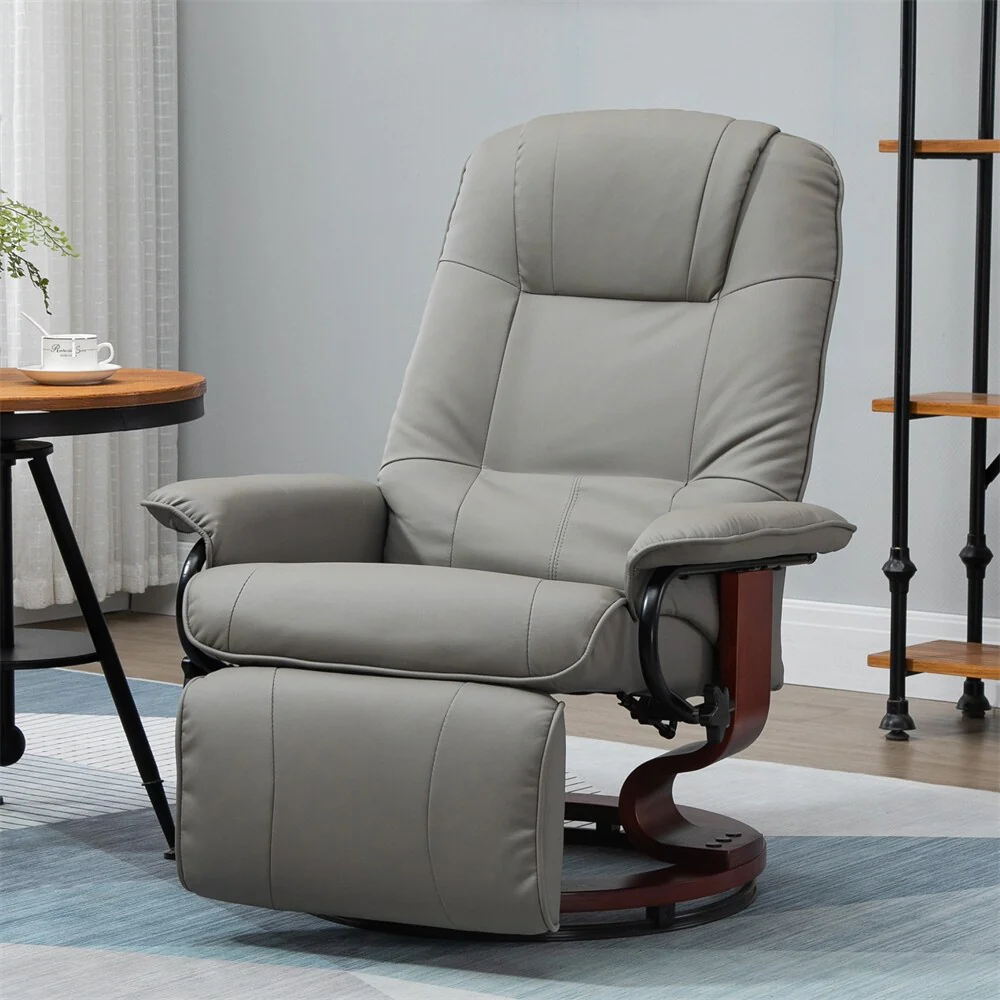 Swivel Leather Manual Recliner with Armrest and Extendable Footrest