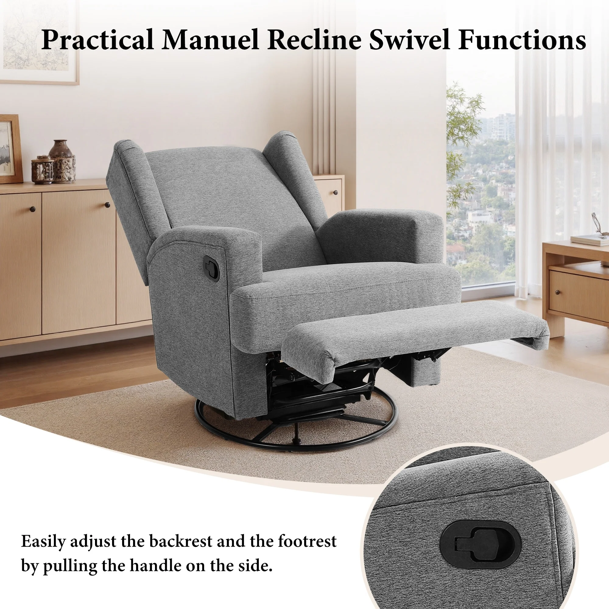 2 Set Upholstered Chenille/Boucle Swivel Glider Rocker Recliner
