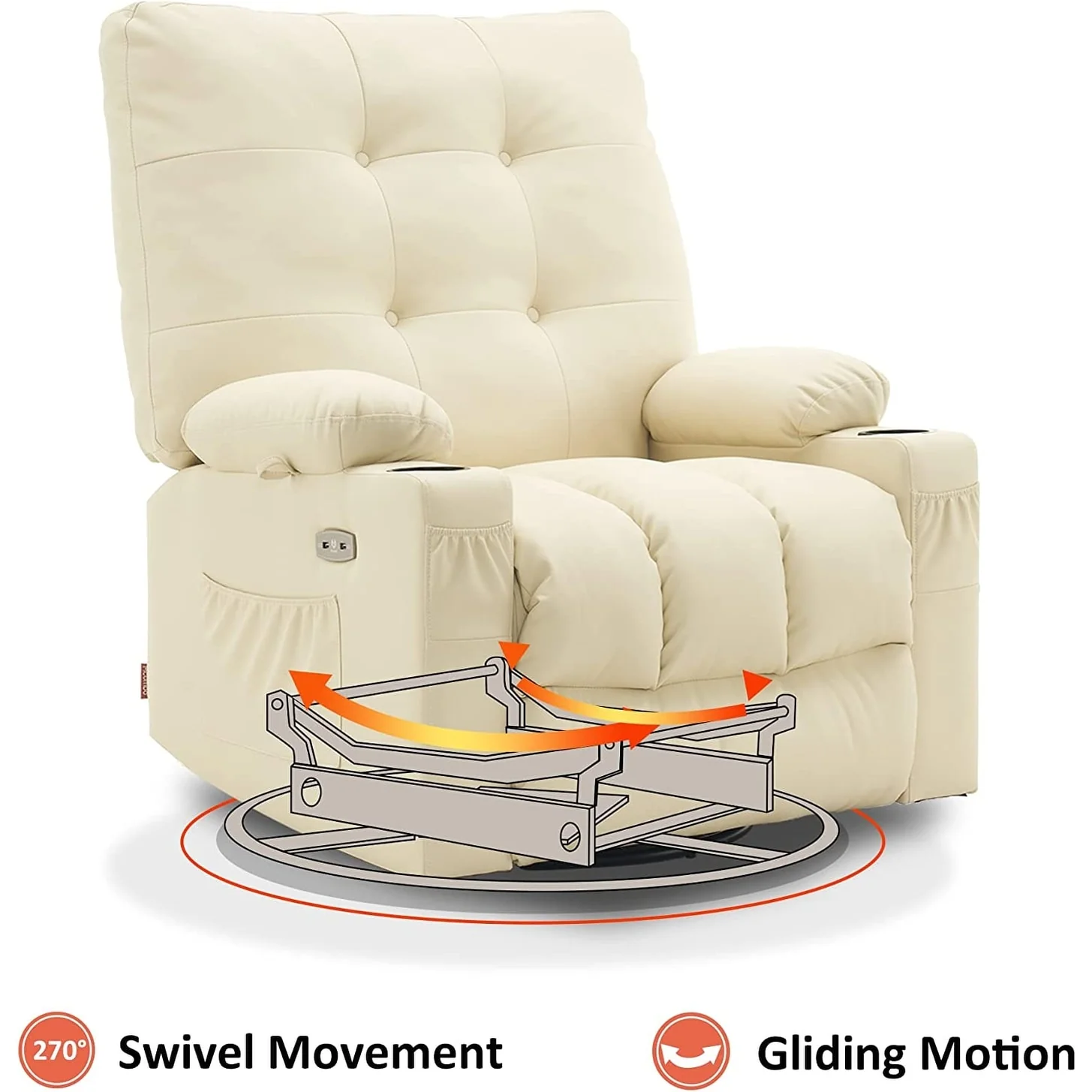 MCombo Large Power Swivel Glider Rocker Recliner Chair with Massage and Heat, Faux Leather 7748