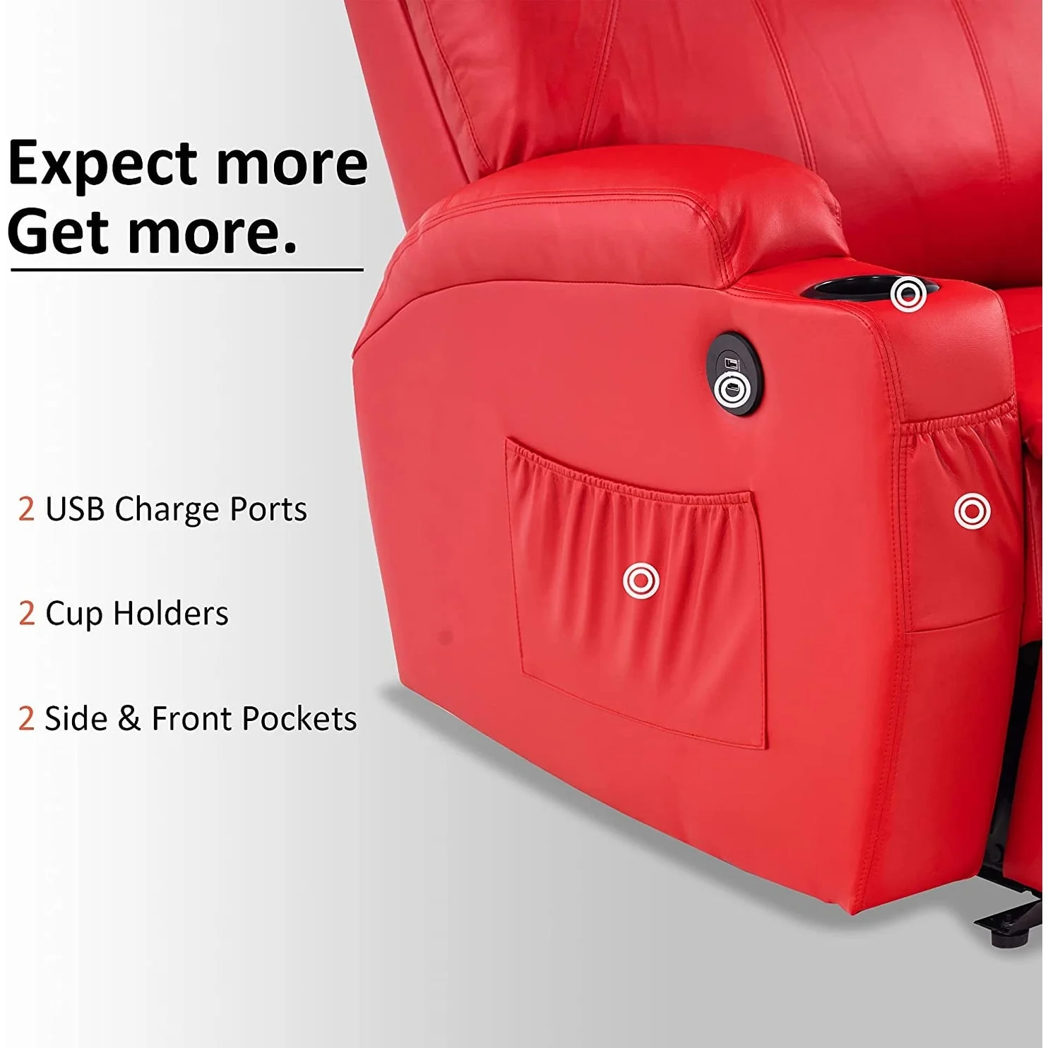 Mcombo Electric Power Recliner Chair with Massage and Heat, Faux Leather 7050