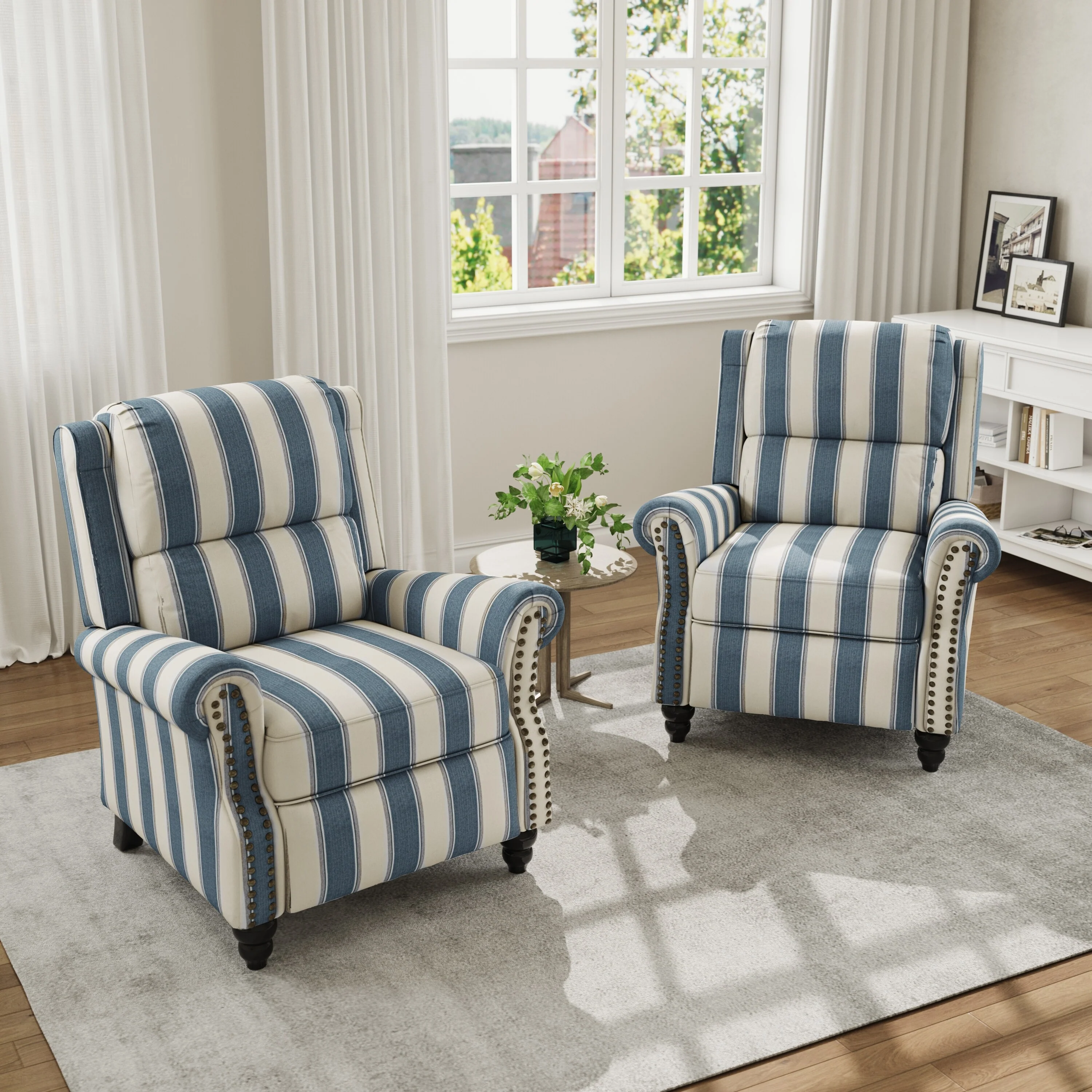 Mid-Century Nailhead PU Leather Linen Recliner