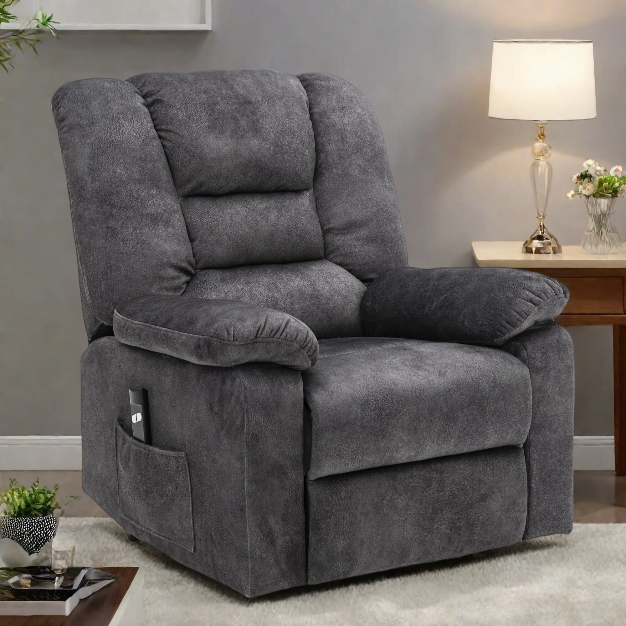 Velvet Massage Recliner Chair with Heat, 360�� Swivel Rocker Base, Adjustable Backrest and Footrest, USB Port