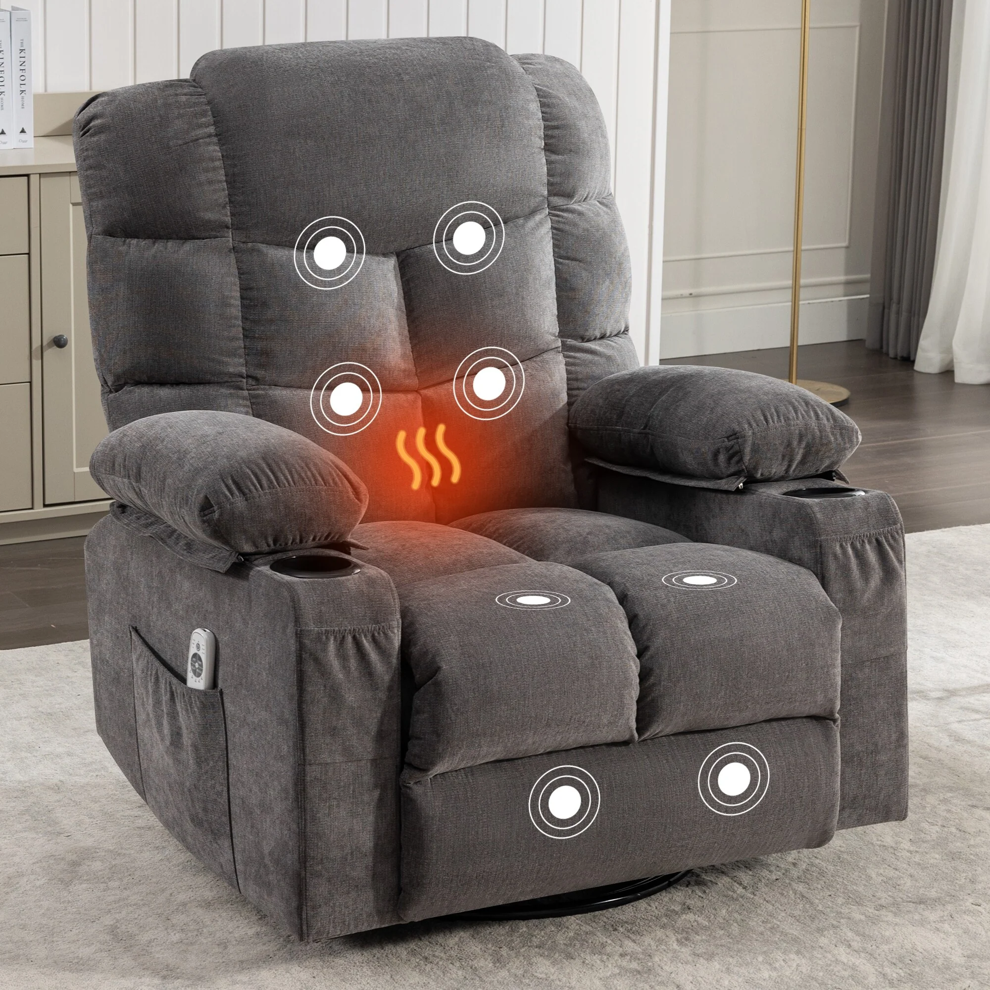 Massage Rocker Chair with 2 Cup Holders and USB Charge Port, Oversized Massage Chairs with Manual Massage and Heat