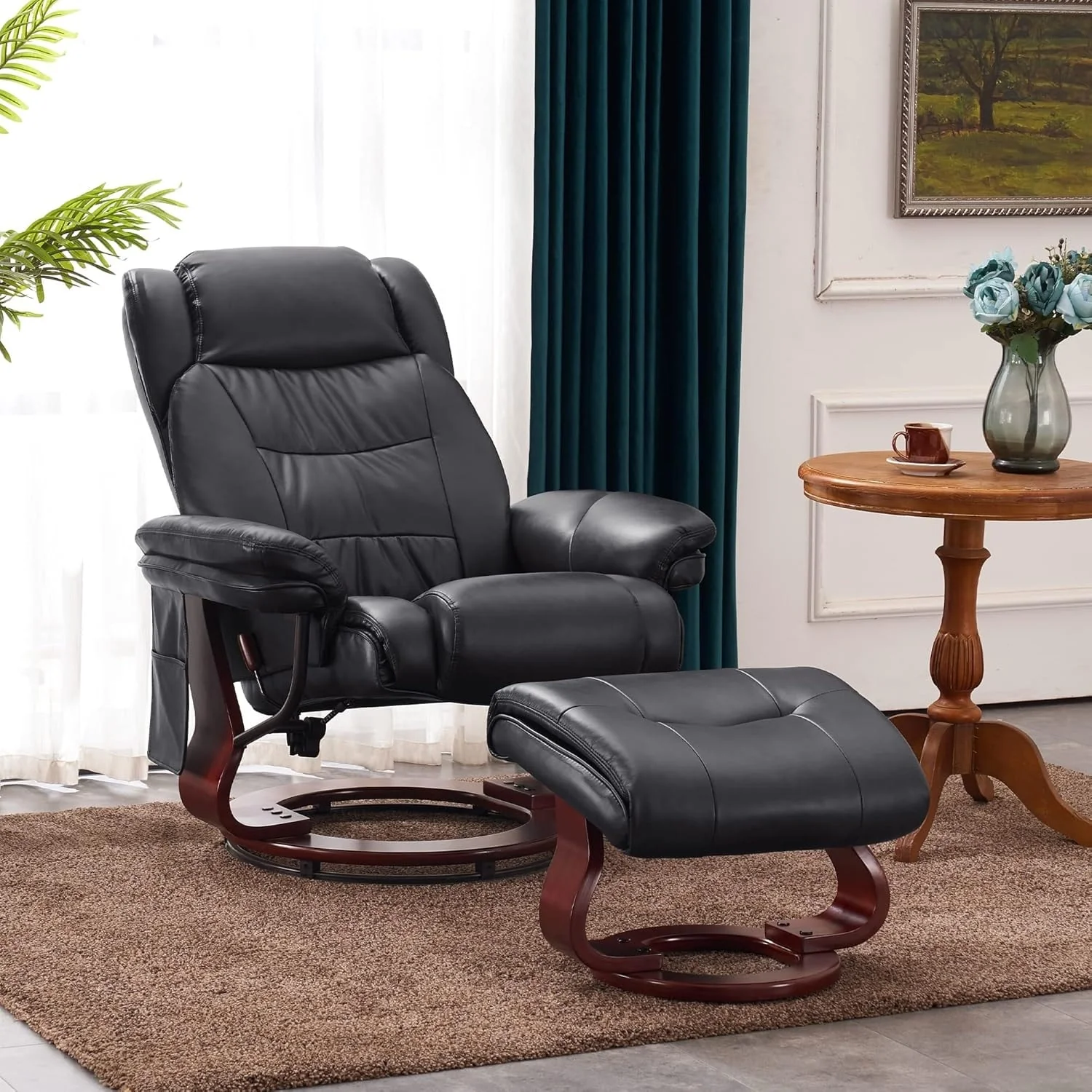 MCombo Swivel Recliners with Ottoman, Vibration Massage TV Chairs with Side Pocket