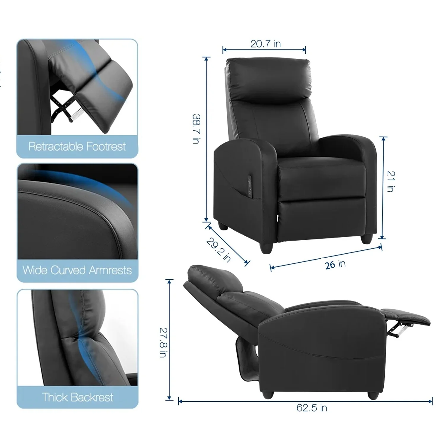 Recliner Massage Sofa Chair Push Back Reclining Chair Home Theater Recliner