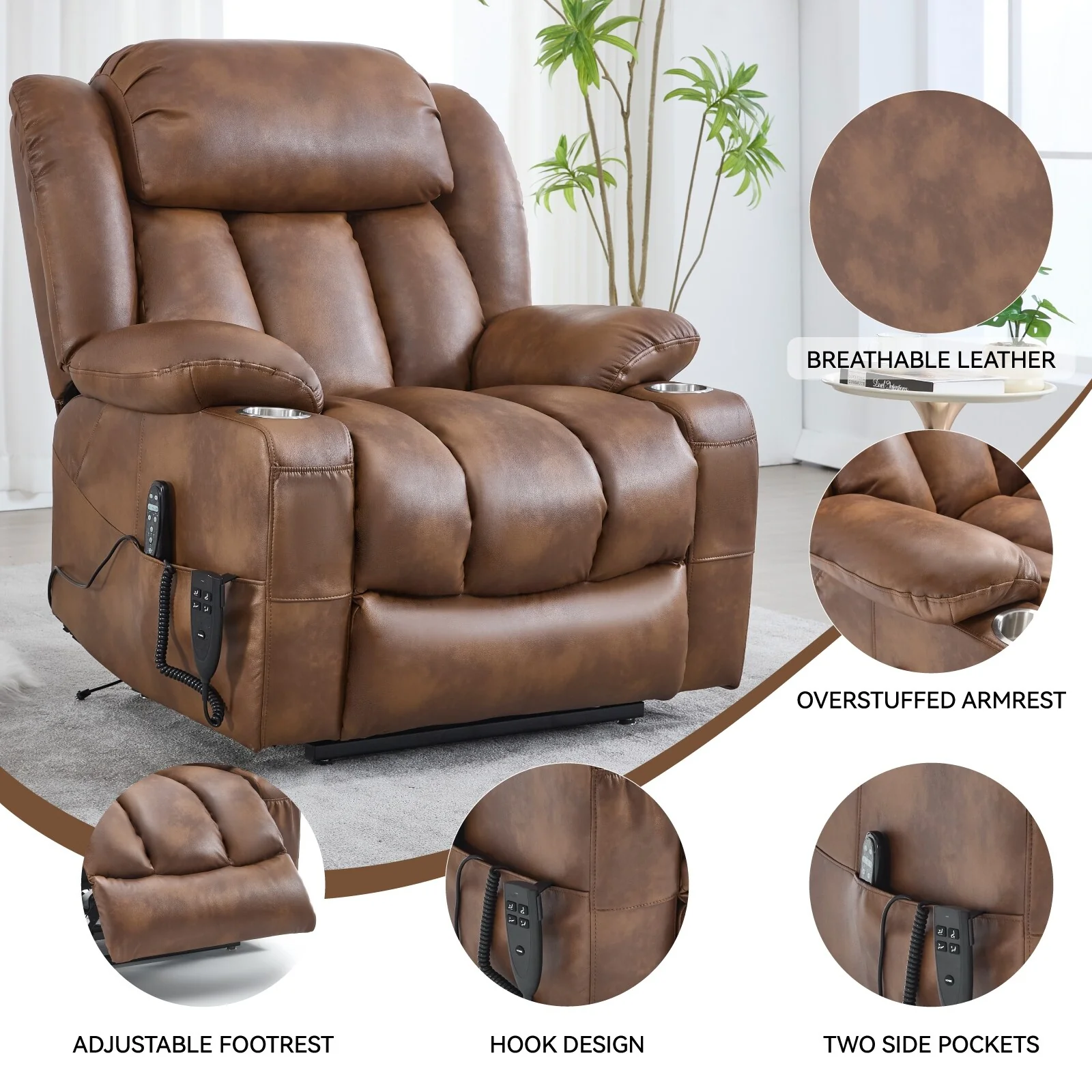 Faux?Leather Power Lift Recliner Chair with Massage, Heat & Dual Motors