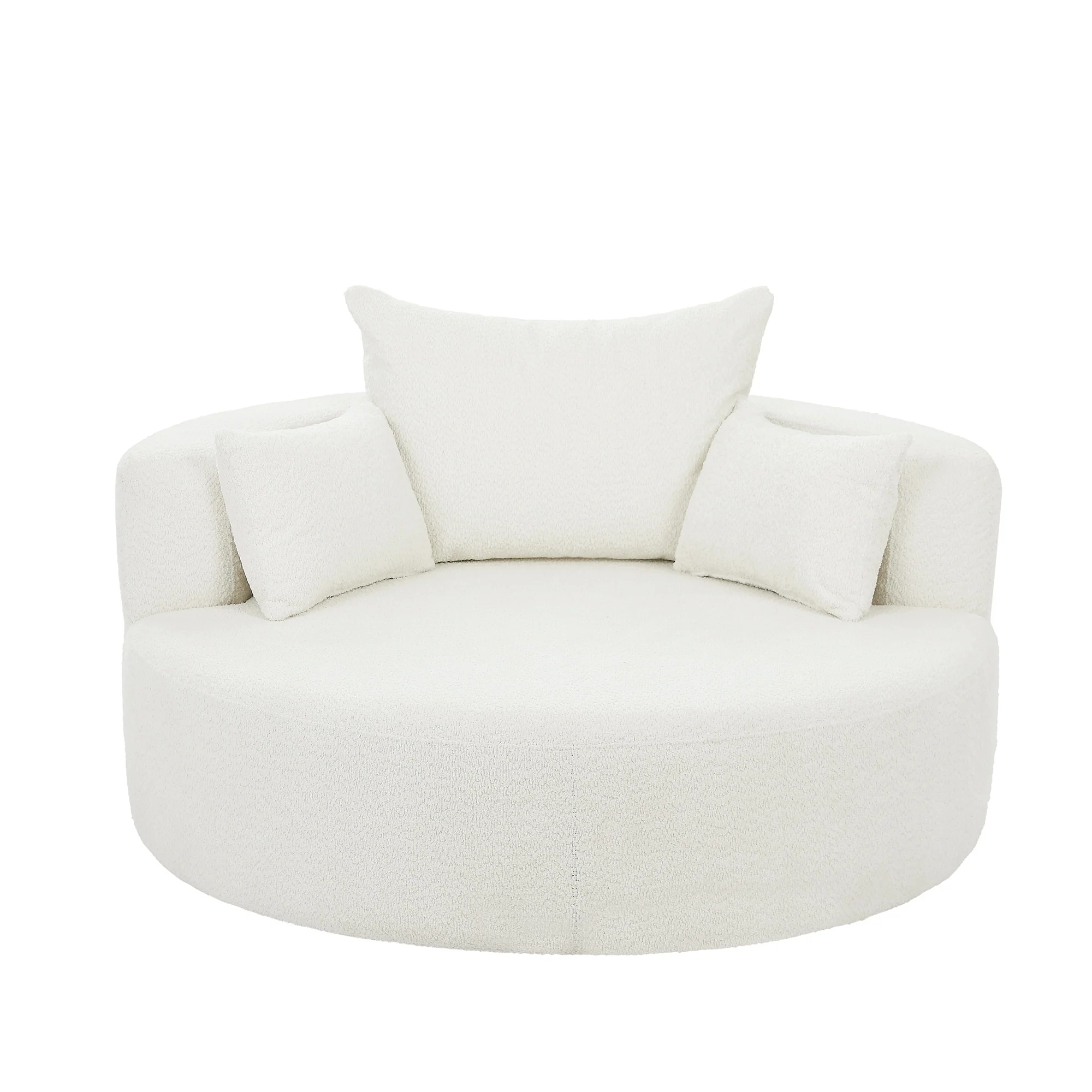 Chenille Accent Barrel Chair Lounge Chair, Round Sofa Chair Armchair with 360-Degree Swivel Base and 3 Removable Pillows