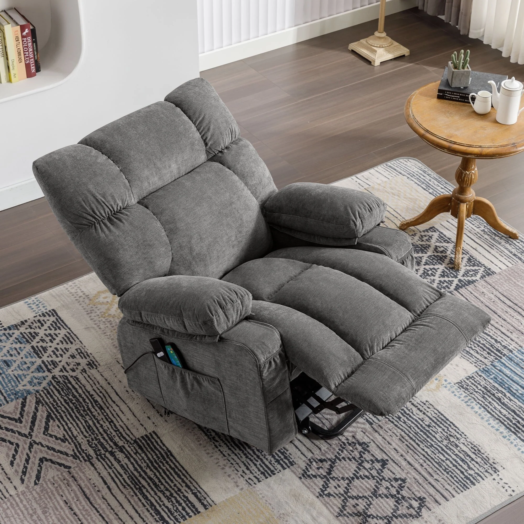 Blue Power Lift Recliner Chair with Heat, Massage, USB, and Remote Control