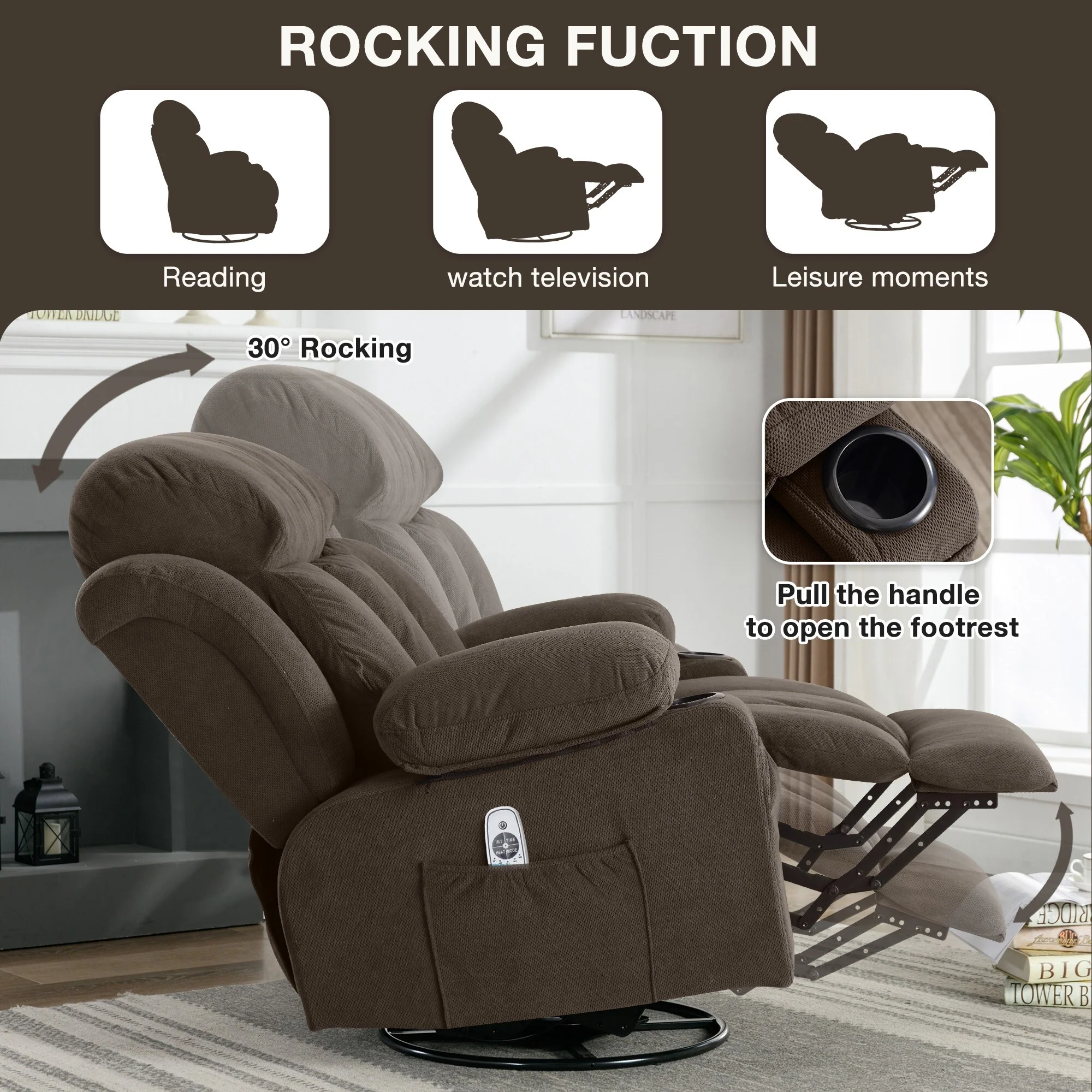 Swinging recliner massage heated sofa