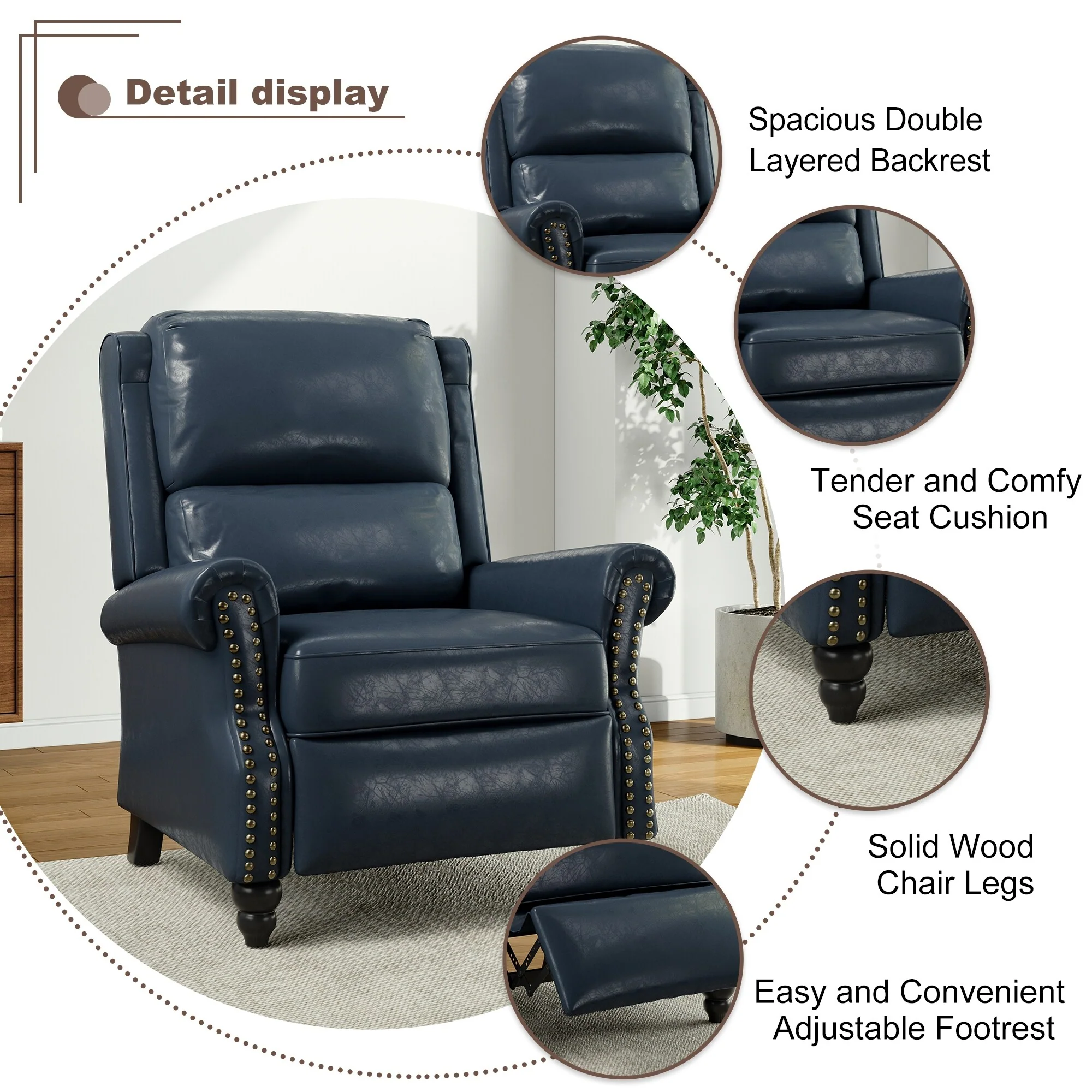 Alisa 35'' W Vegan Leather/ Linen Glider Push Back Recliner Chair