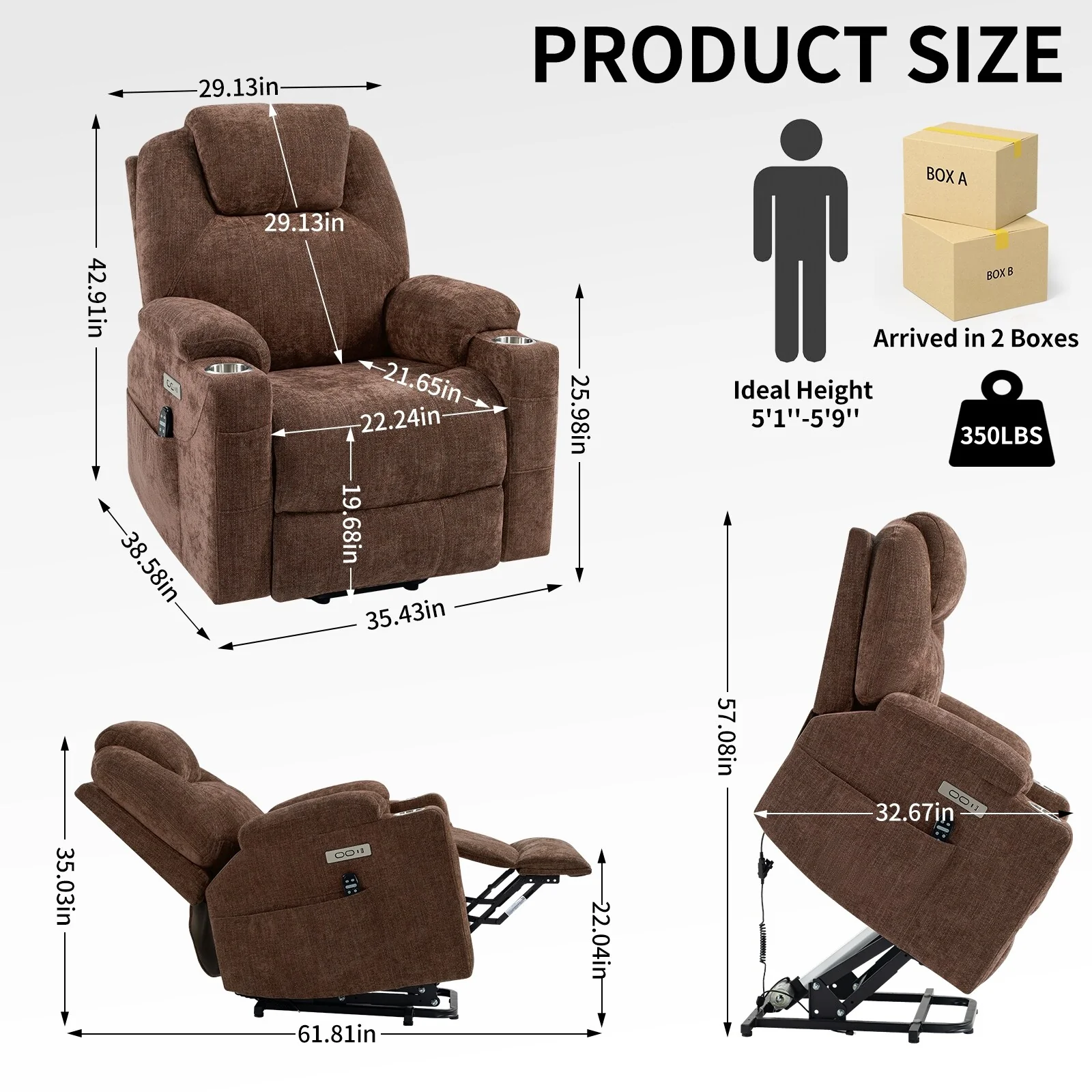 Standard Power Lift Recliner Chair with Full?Body Massage & USB