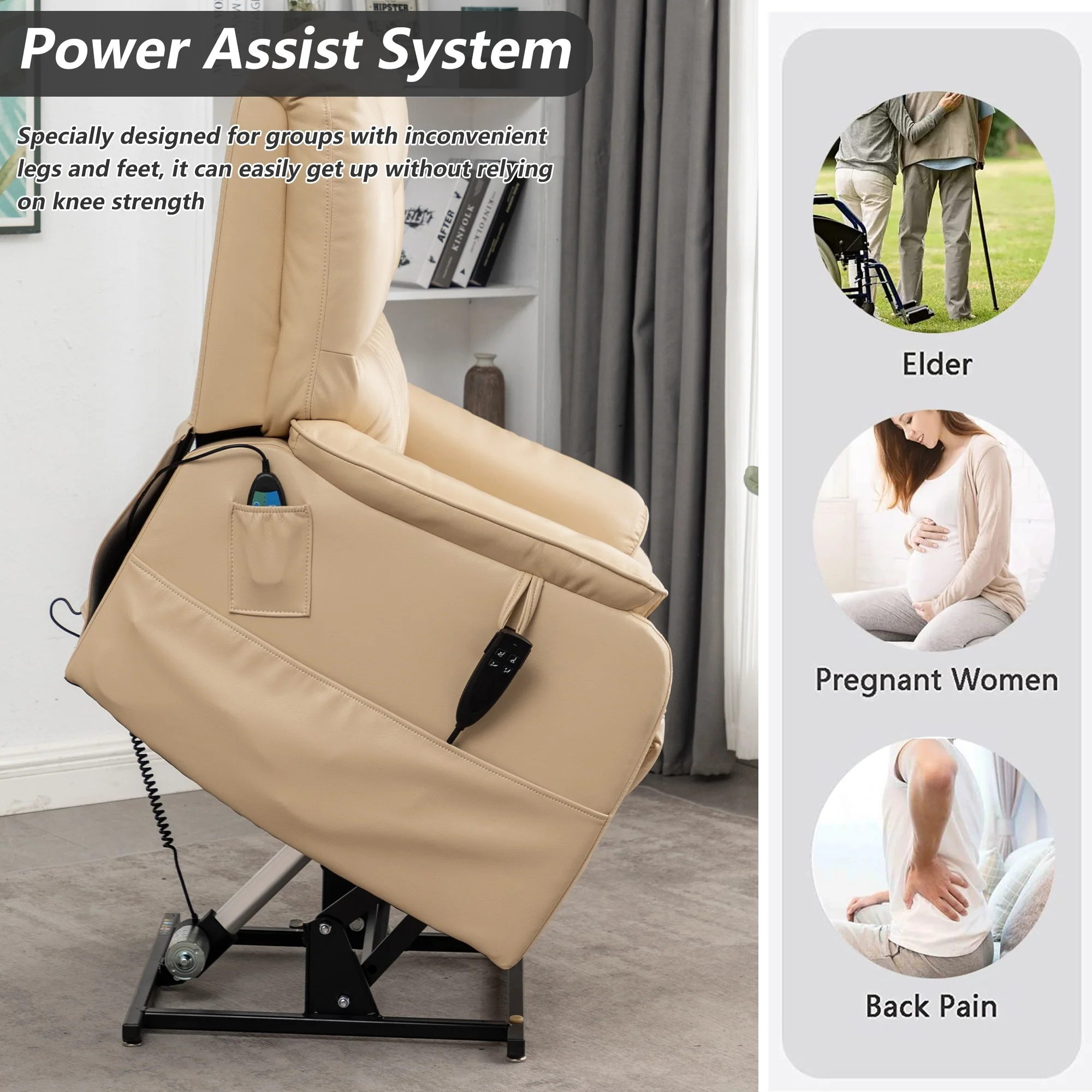 35.5W Dual Electric Power Lift Recliner,MassageHeat,180 degrees