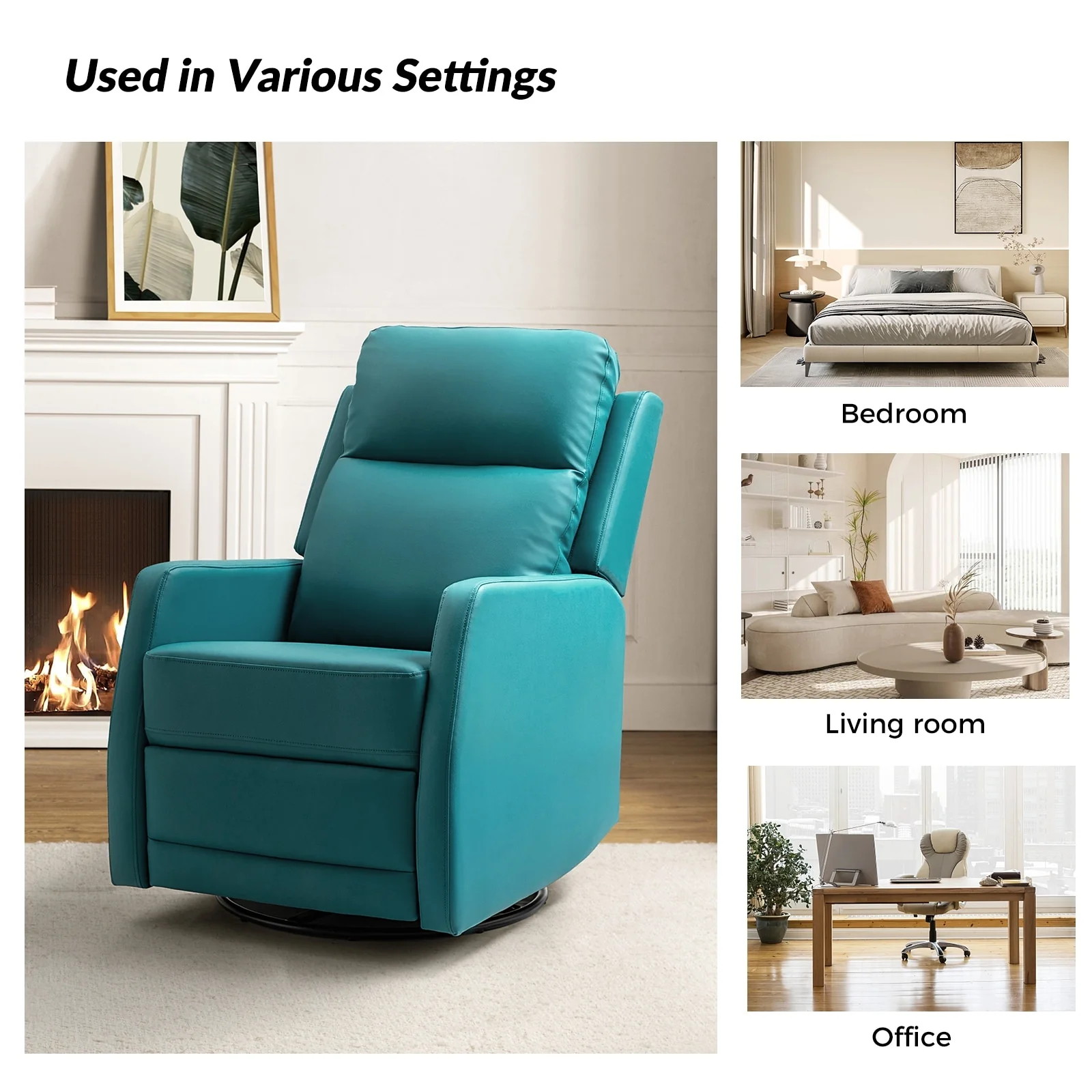 Esteban Modern Faux Leather Manual Rocking Swivel Recliner with Wingback Set of 2