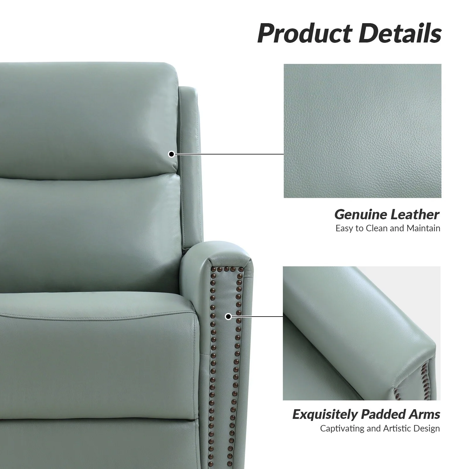 Fiacro 30.31Wide Modern Genuine Leather Wingback Swivel Rocker Recliner with Nailhead Trims, Set of 2