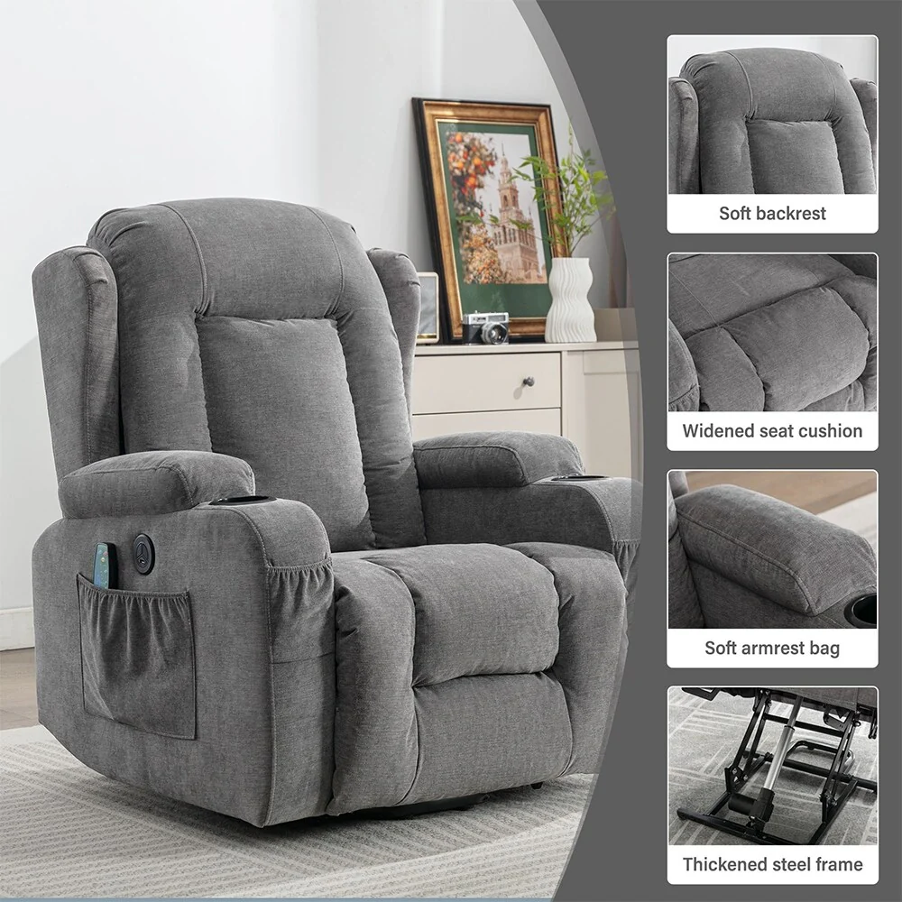 Modern Power Lift Recliner Chair w/Massage  Heat, Infinite Position