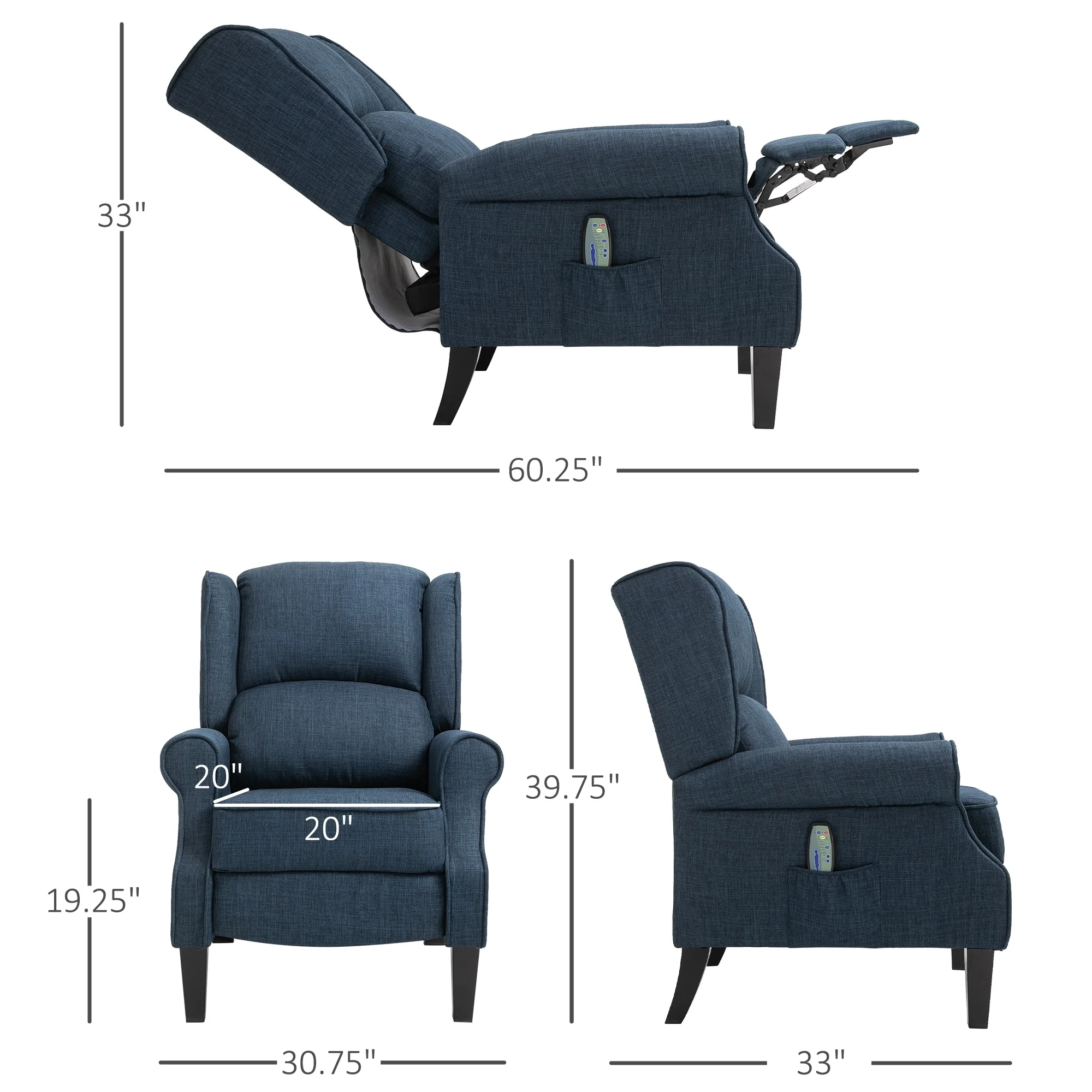 Massage Recliner Sofa with Heat Function, Remote Control