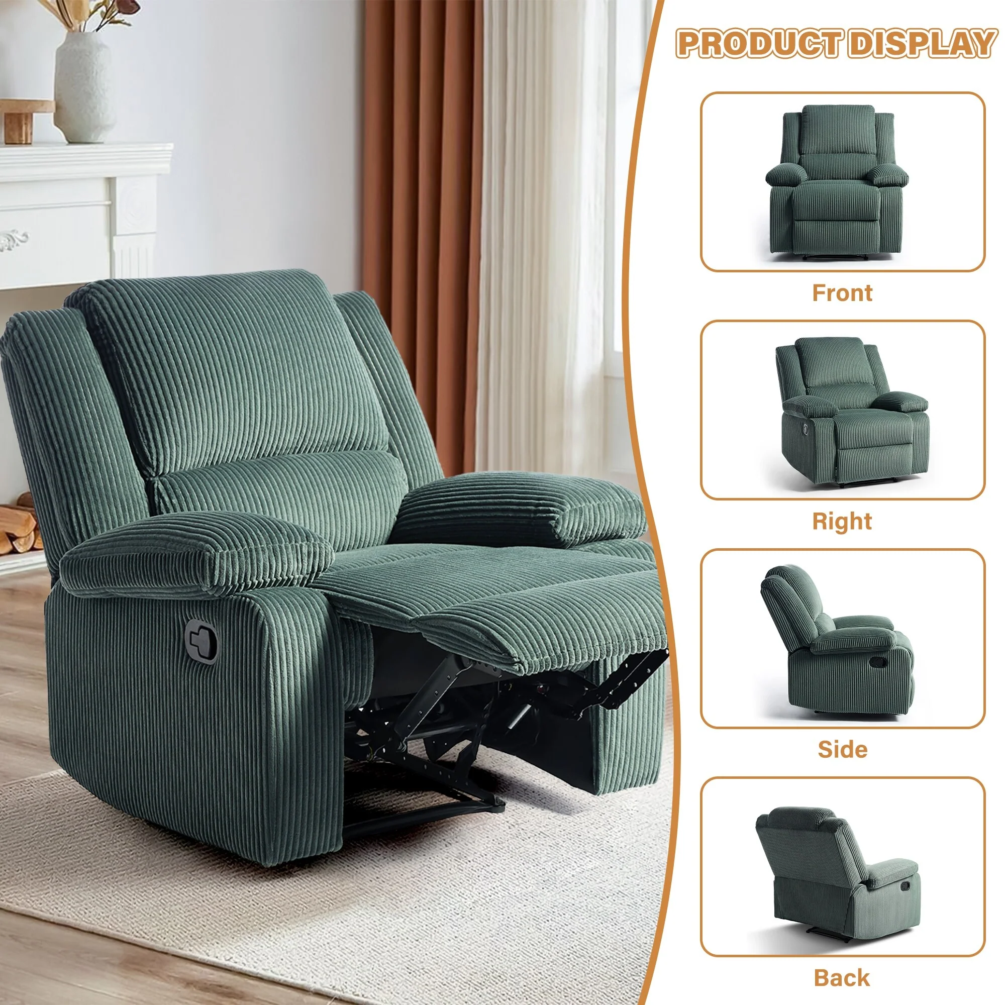 Vegan Leather Upholstered Push Back Manual Recliner Chair
