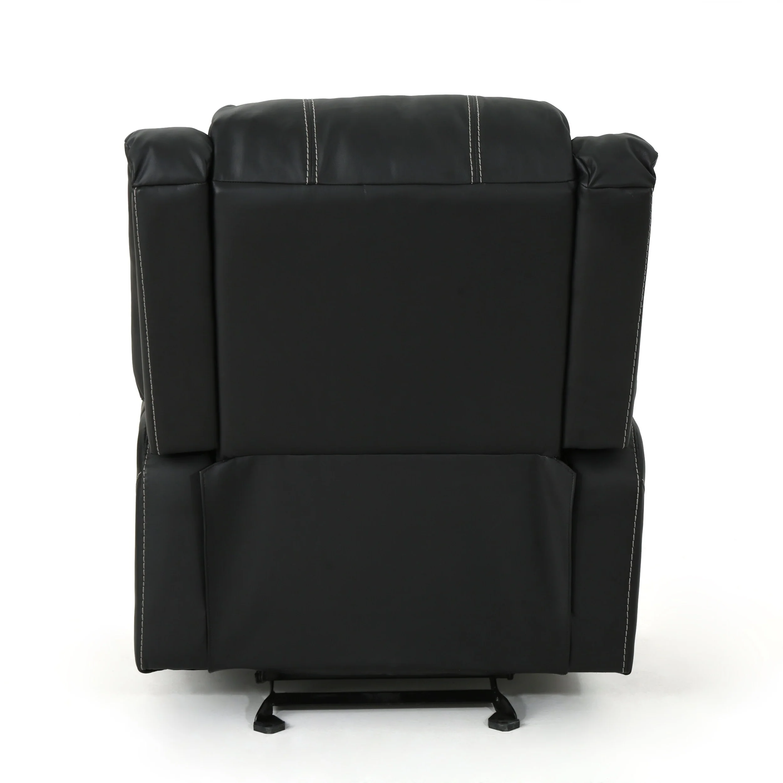 Black Modern Manual Recliner with Steel Cup Holders, Plush PU Leather, and Adjustable Reclining Backrest