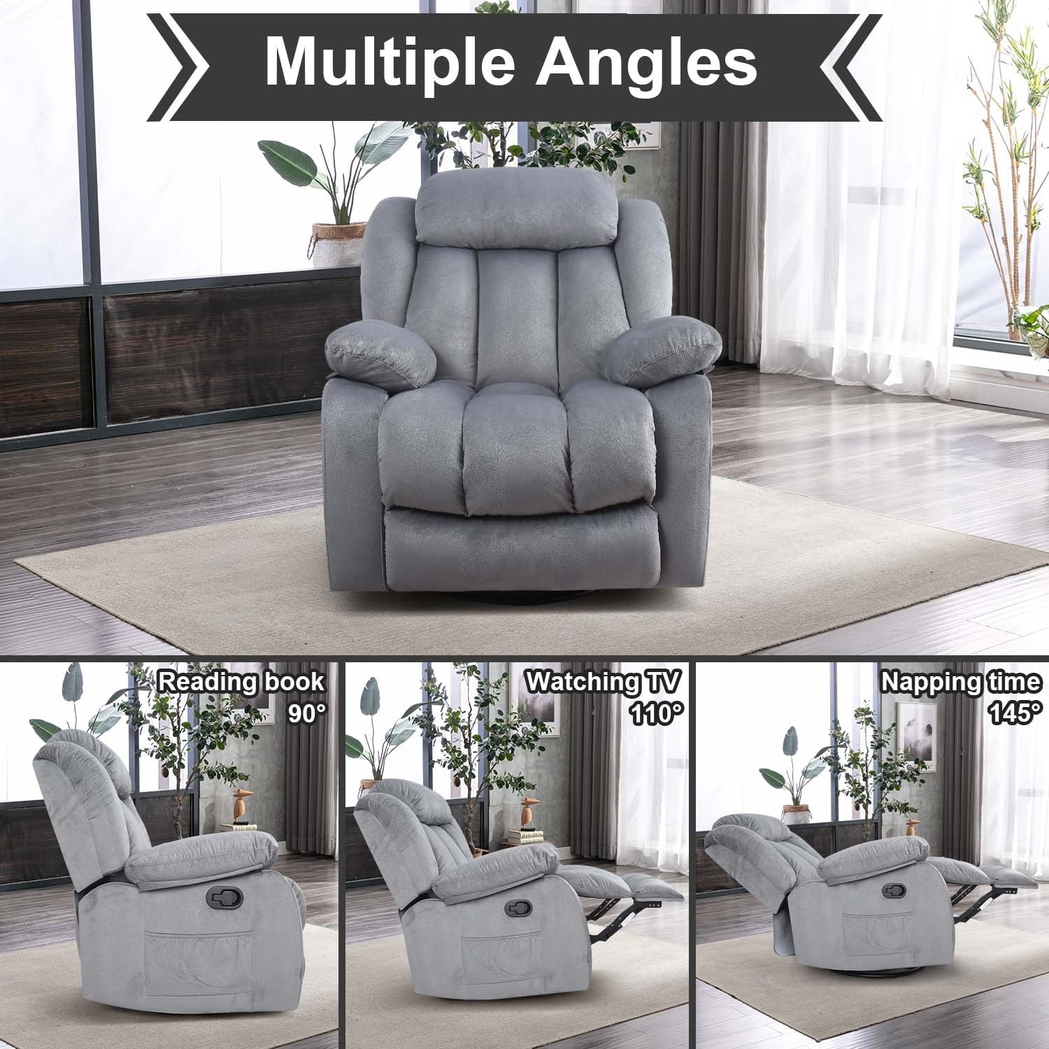 Soft Fabric Overstuff Manual Recliner with Massager and Heat