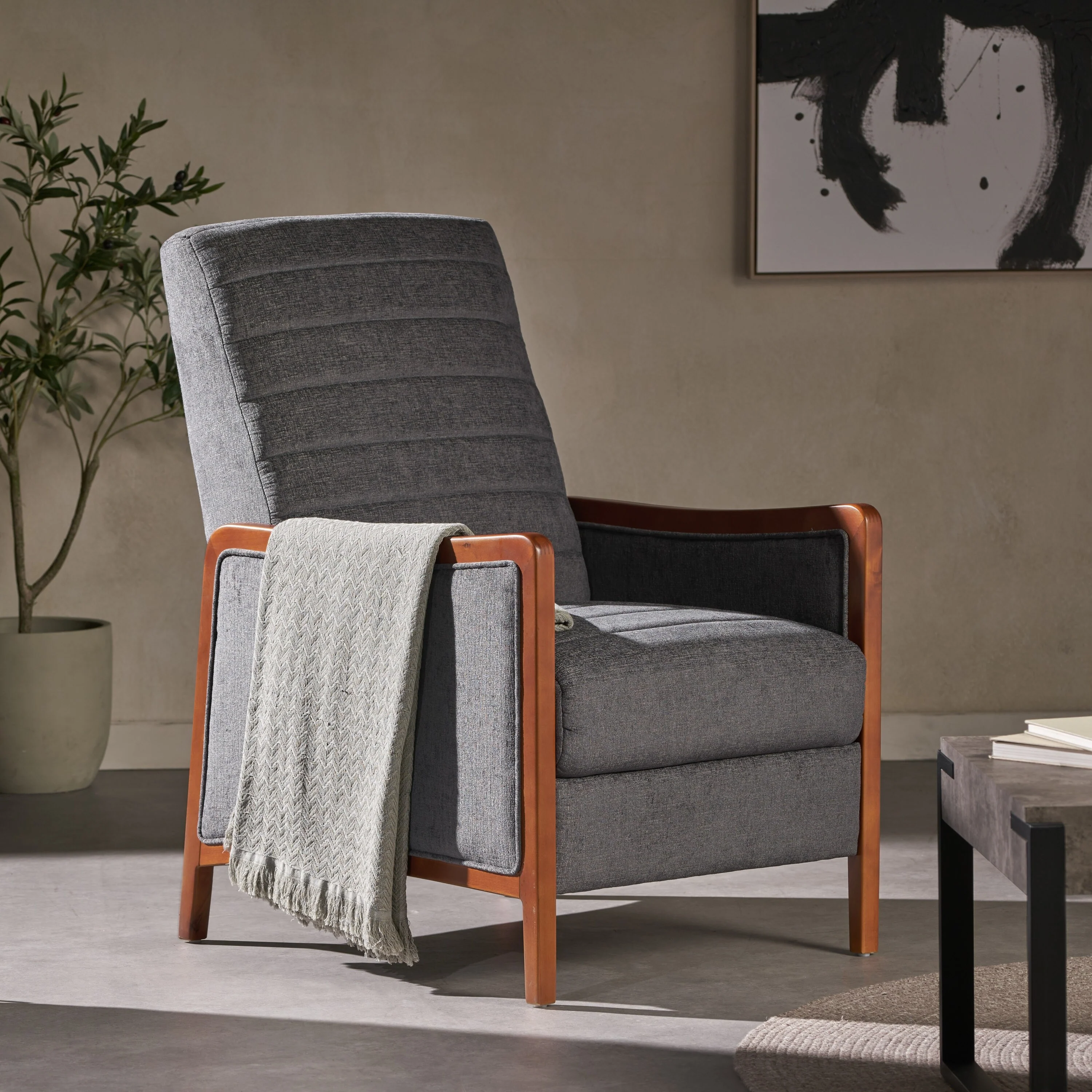 Birch Wood Push?Back Recliner Chair with Channel Stitching