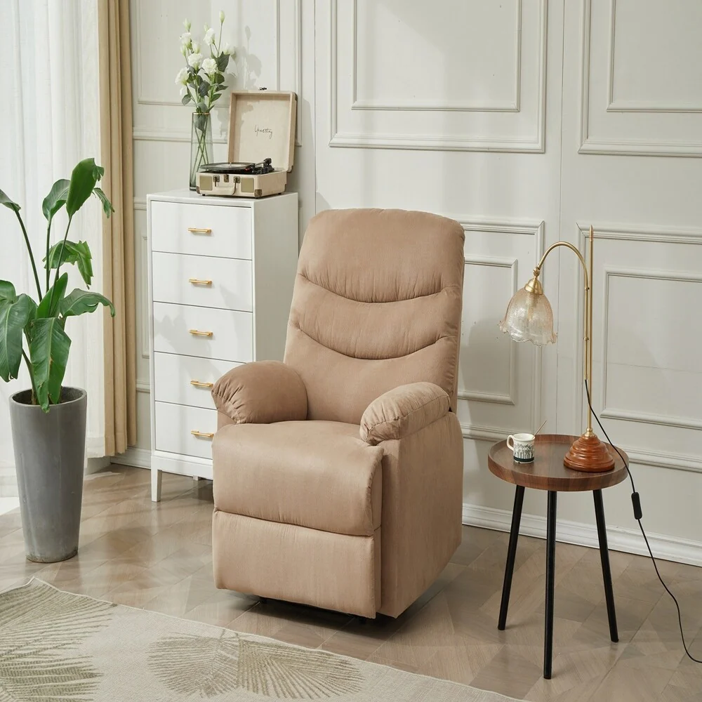 Mocha Manual Recliner Chair, Pillow Arms for Bedroom Living