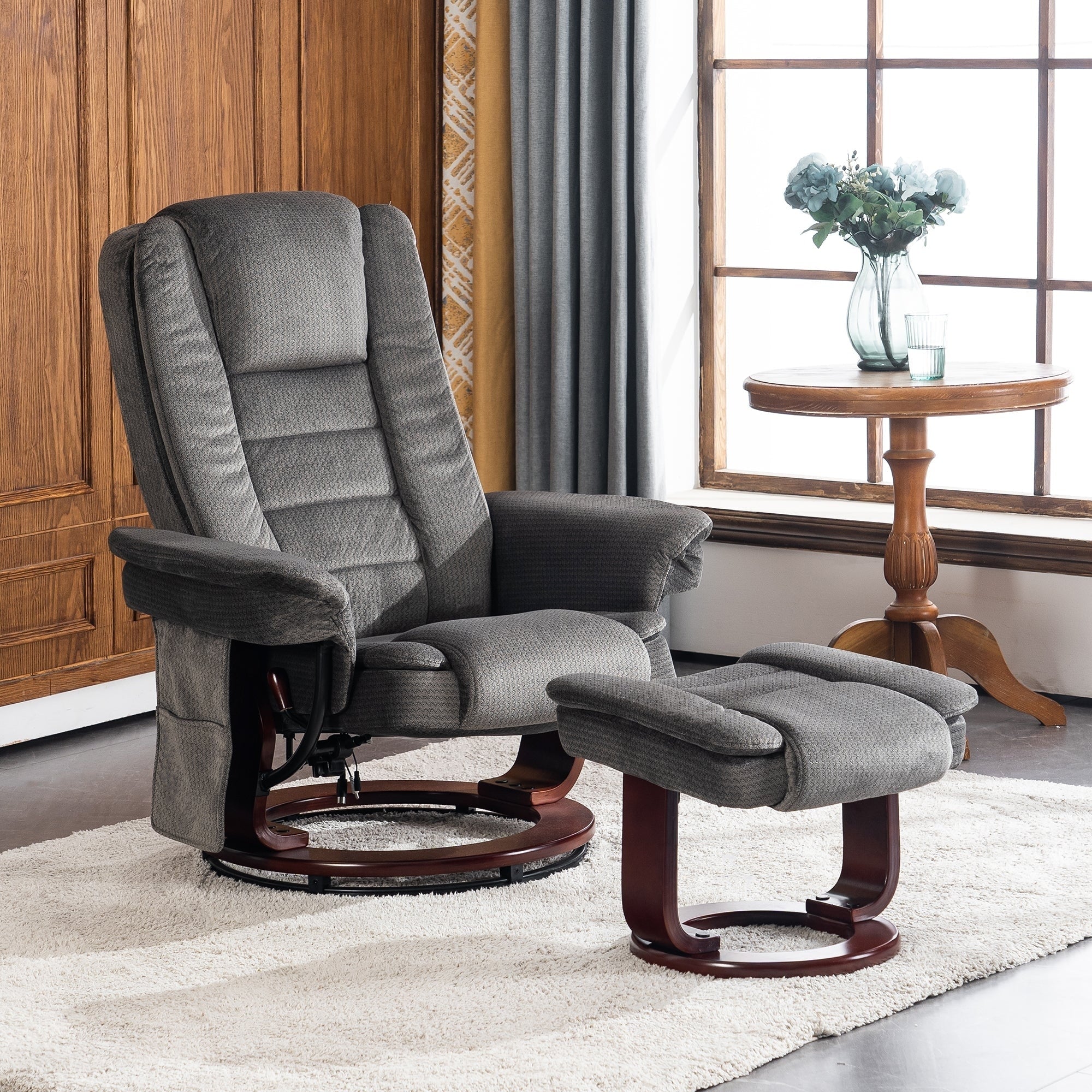 Mcombo Recliner Chair with Ottoman, Fabric Massage Swivel Chair