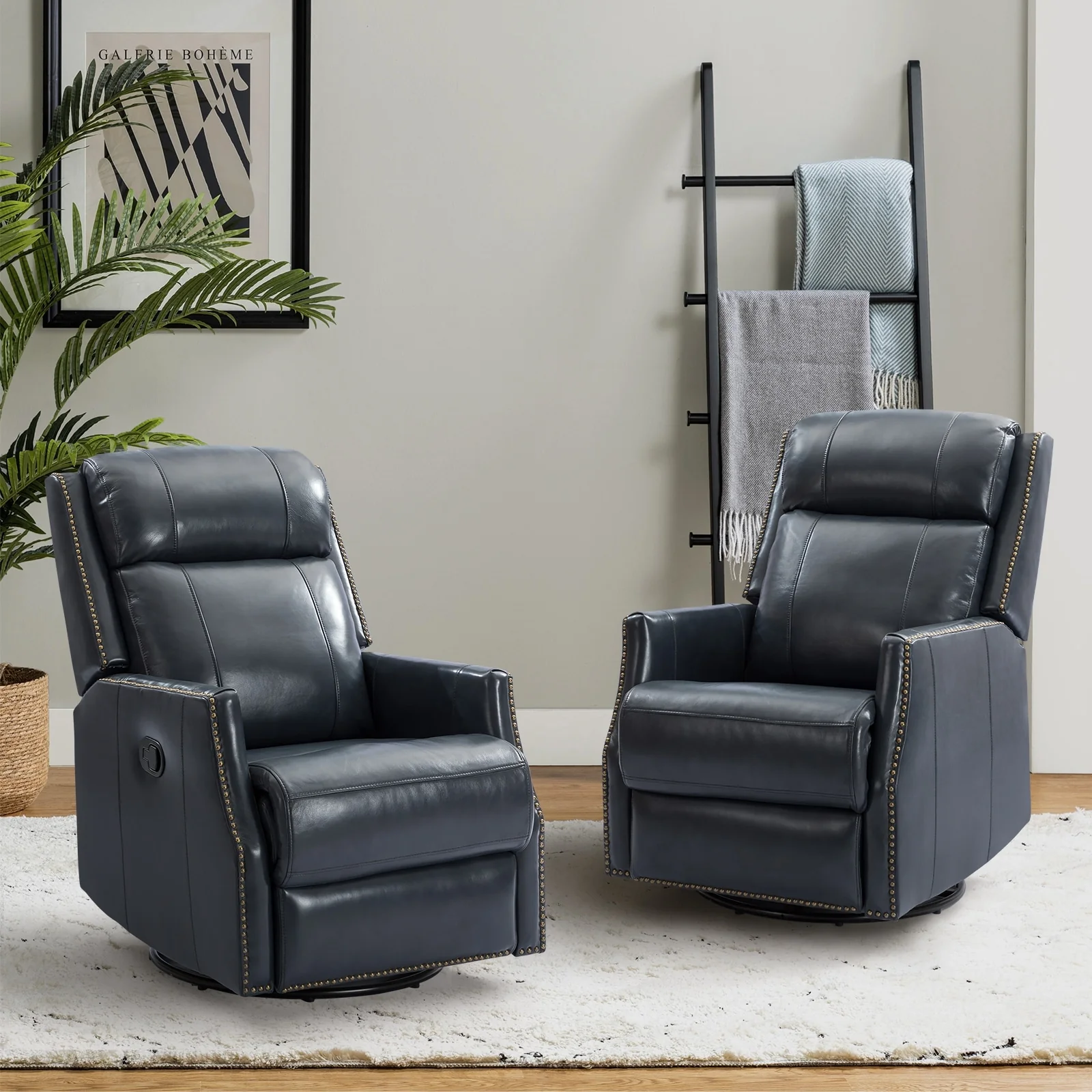 Demeter modern Genuine Leather Swivel Nursery Chair with Nailhead Trims Set of 2 by HULALA HOME