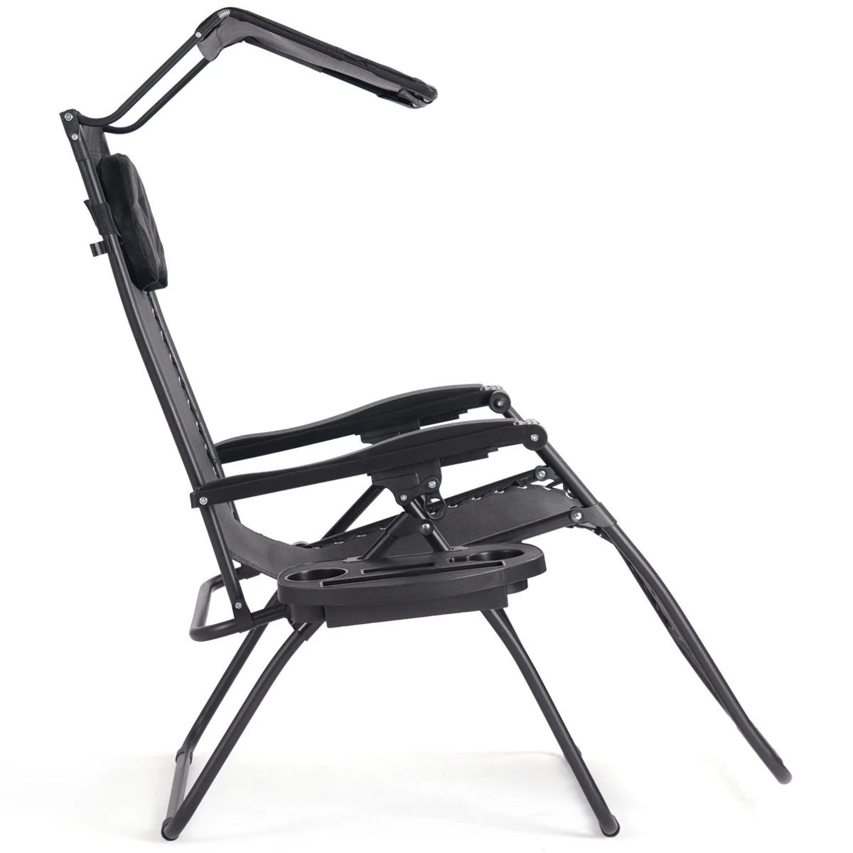 Gymax Folding Recliner Zero Gravity Lounge Chair W/ Shade Canopy Cup