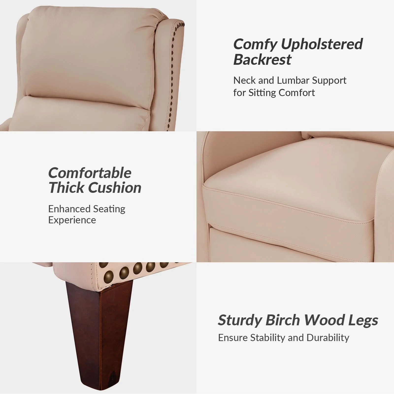 Brigida Modern Genuine Leather Nailhead Trim Recliner with Adjustable Footrest Set of 2 by HULALA HOME