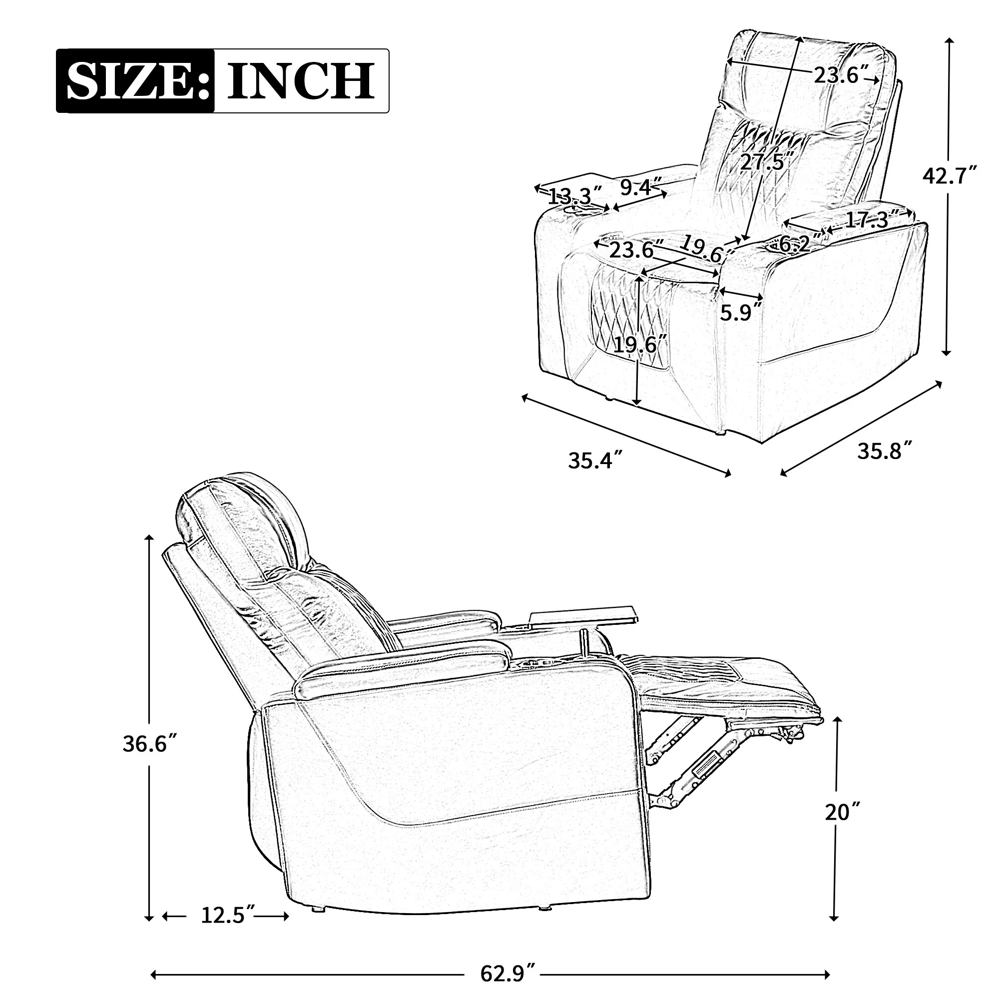 Electric Power Recliner with USB, Swivel Tray & Arm Storage