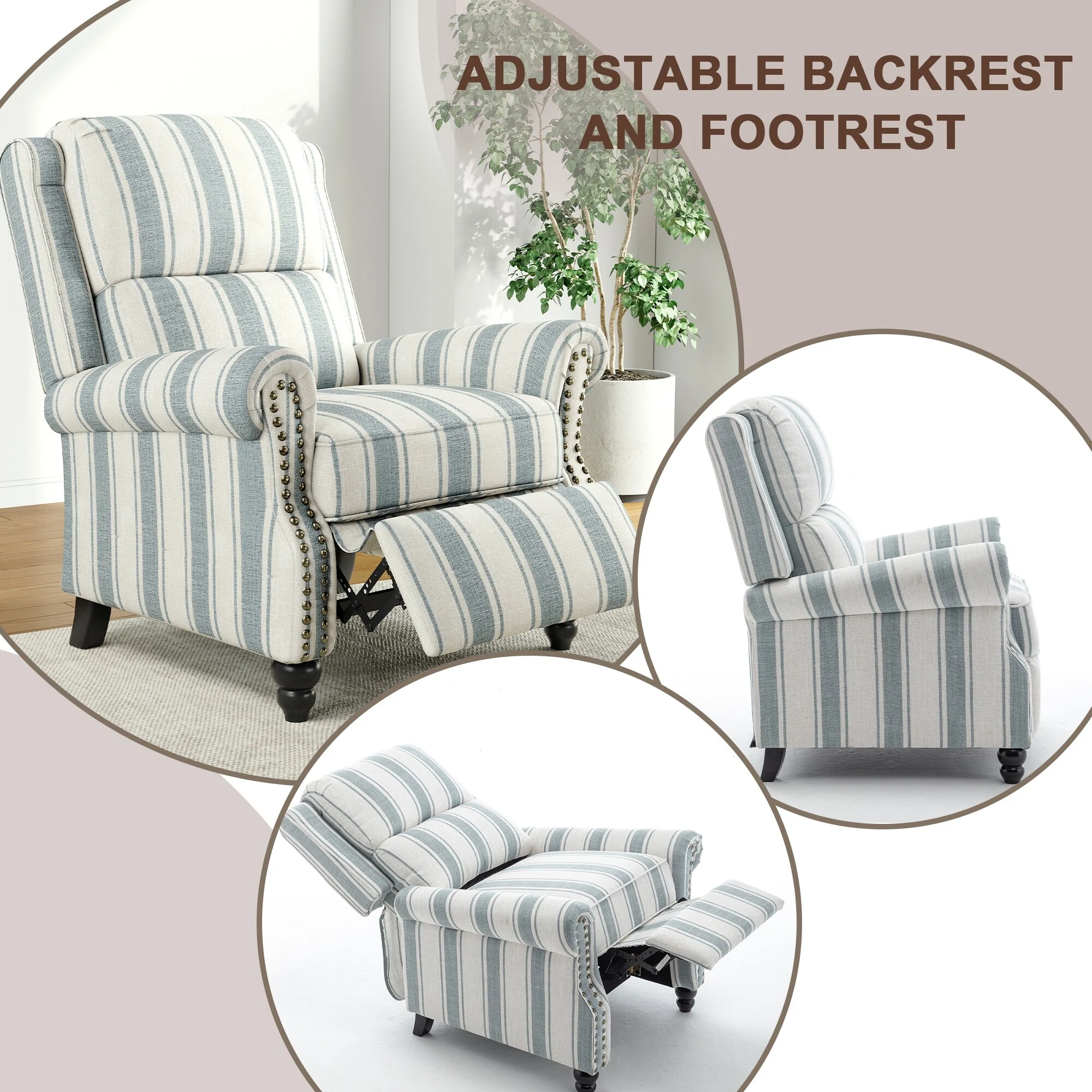 Alisa 35'' W Vegan Leather/ Linen Glider Push Back Recliner Chair