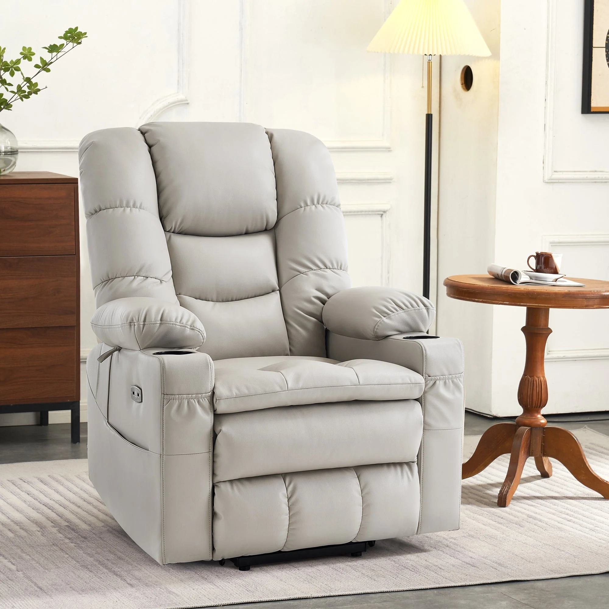 MCombo Large Dual Motor Power Lift Recliner Chair with Massage and Dual Heating for Elderly People, Faux Leather 7634