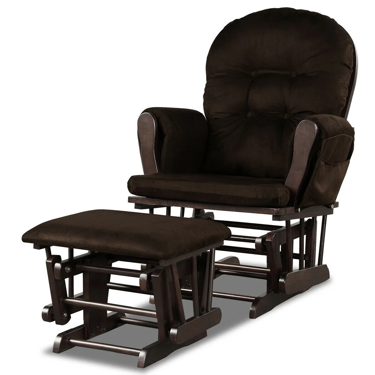 Solid Wood Gliding Chair Set with Pockets and Ottoman for Relaxing