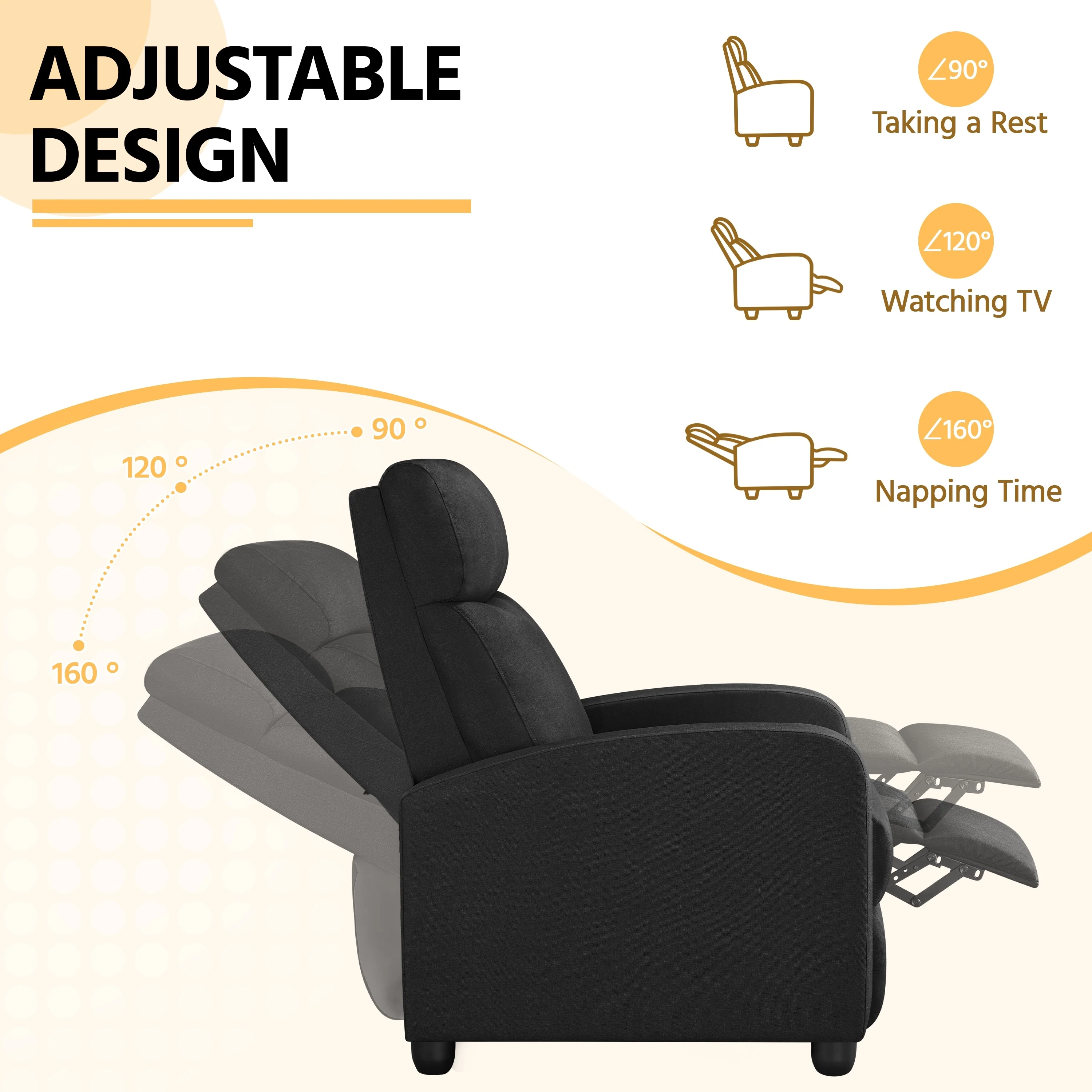 Yaheetech Modern Fabric Recliner Chair