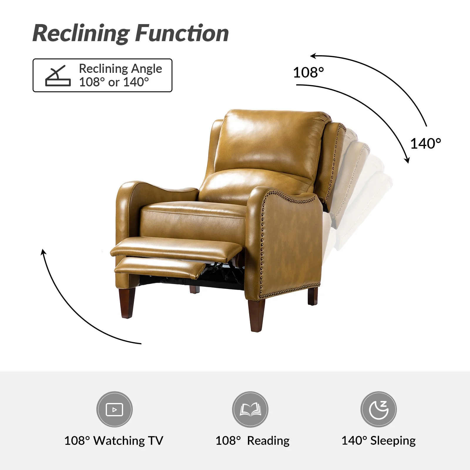 Brigida Modern Genuine Leather Nailhead Trim Recliner with Adjustable Footrest Set of 2 by HULALA HOME