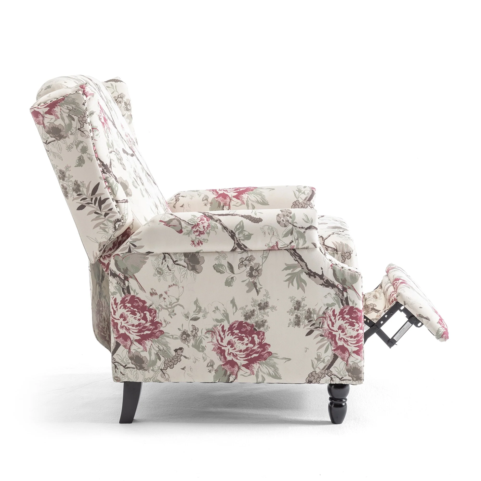 Linen Manual Upholstered Recliner with Wood Legs