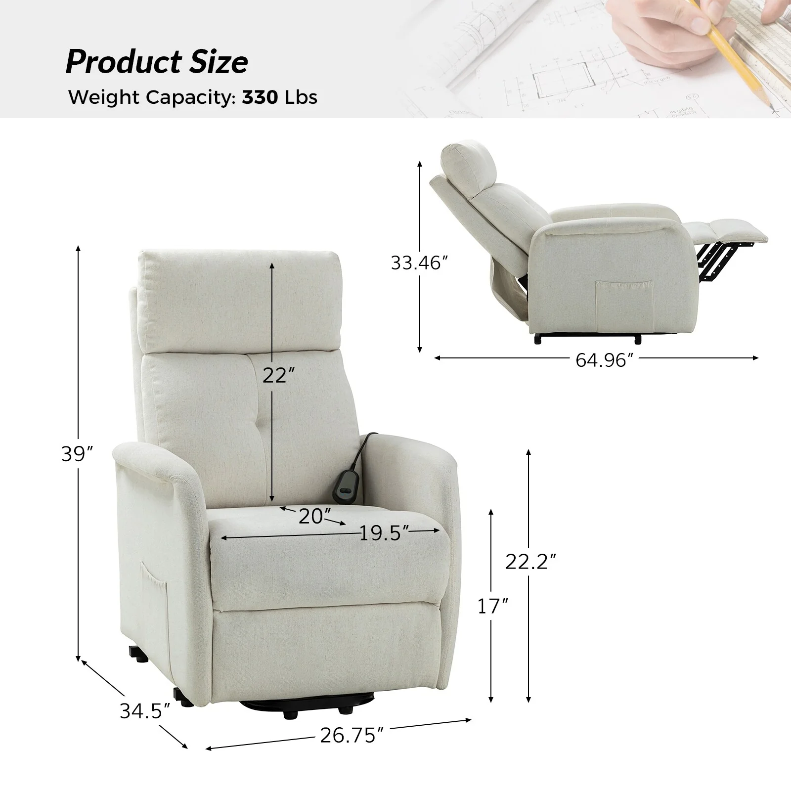 Elisa Power Remote Lift Assist Recliner with Metal Base