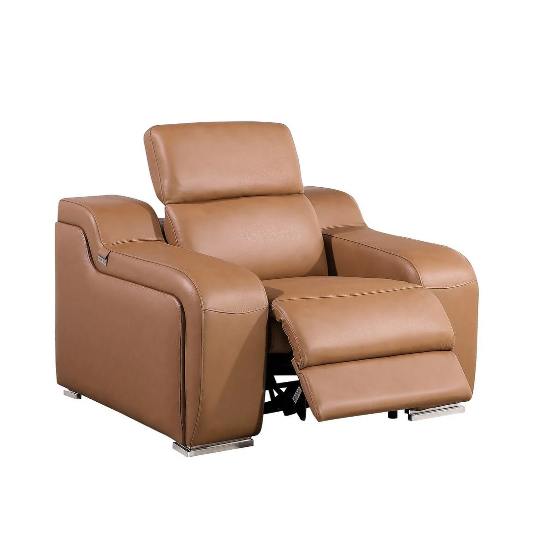 HomeRoots 41 Chestnut Italian Leather Wall Hugger Recliner With USB