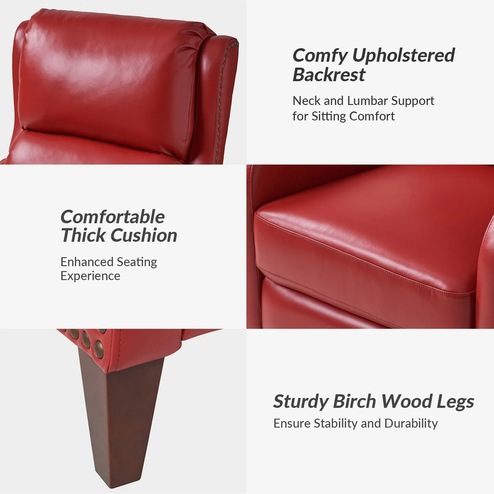 Brigida Modern Genuine Leather Nailhead Trim Recliner with Adjustable Footrest Set of 2 by HULALA HOME