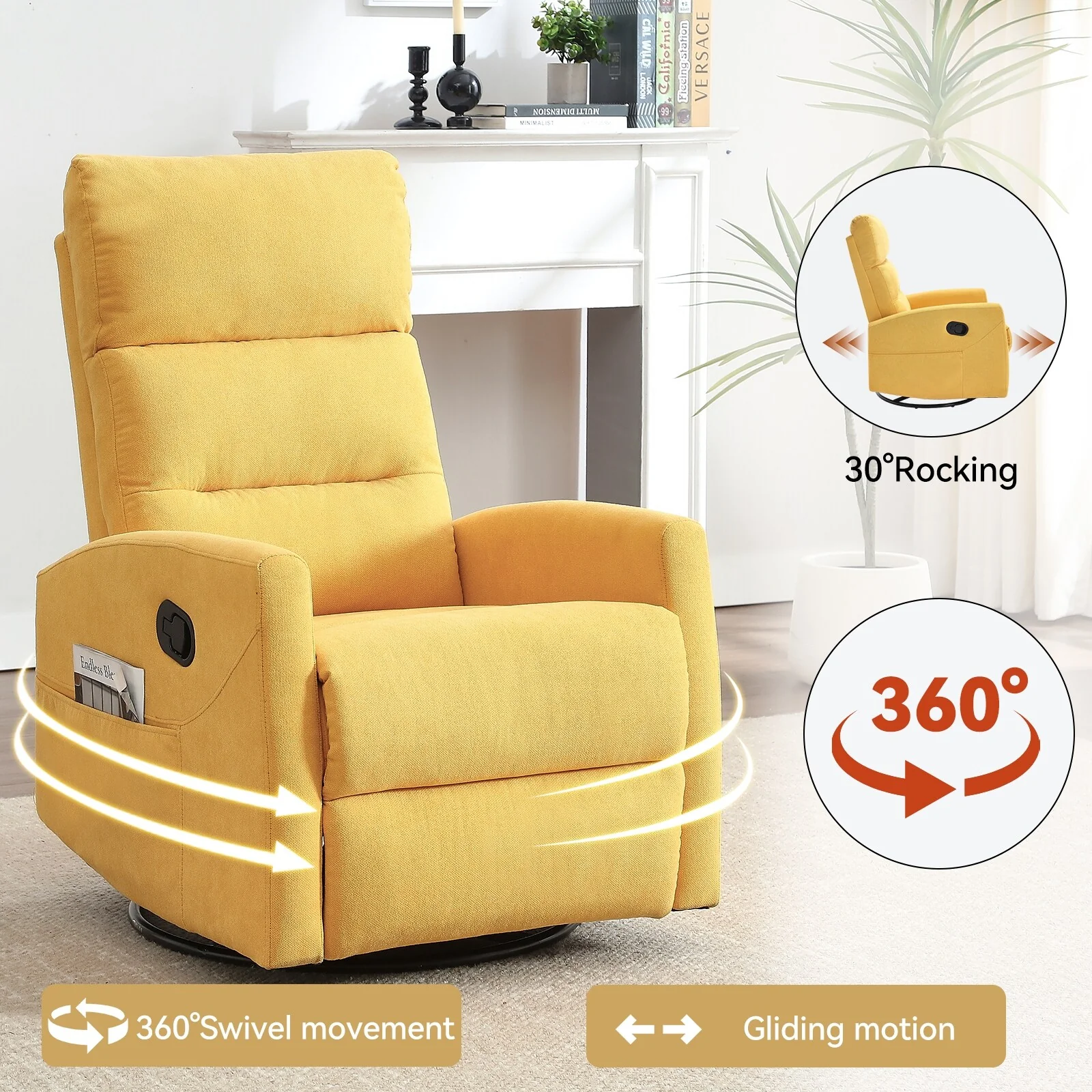 Manual Recliner Chair with Rocker and Swivel