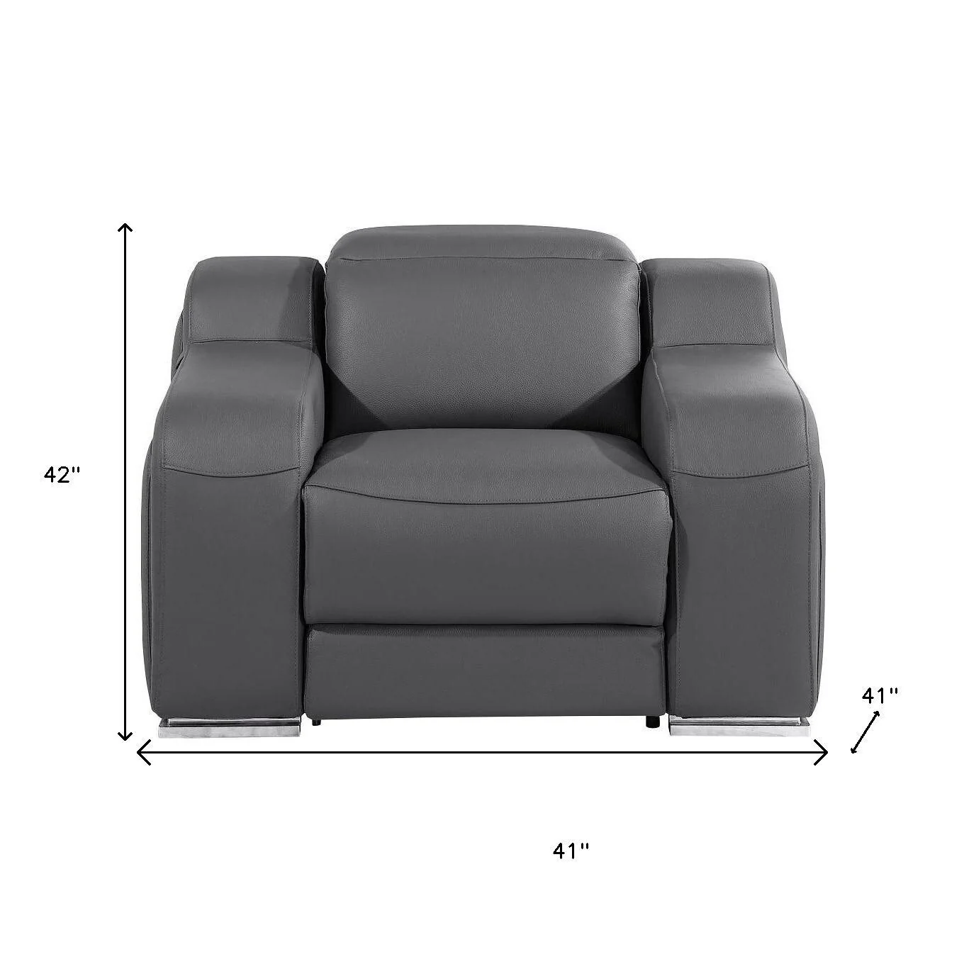 HomeRoots 41 Dark Gray Italian Leather Wall Hugger Recliner With USB