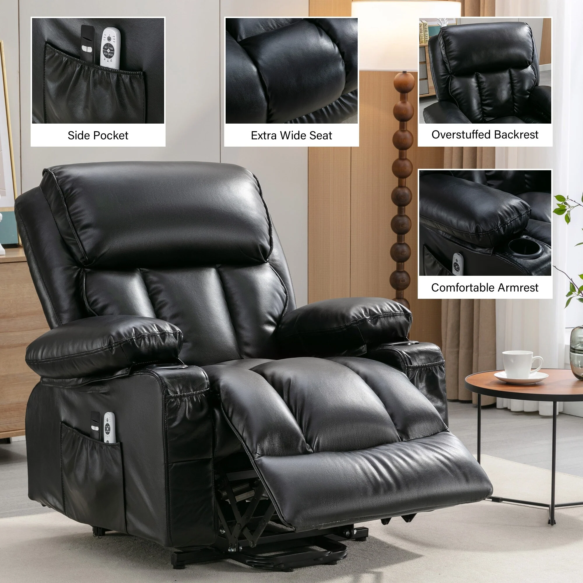 Large Power Lift Recliner Chair with Heat & 8?Point Massage