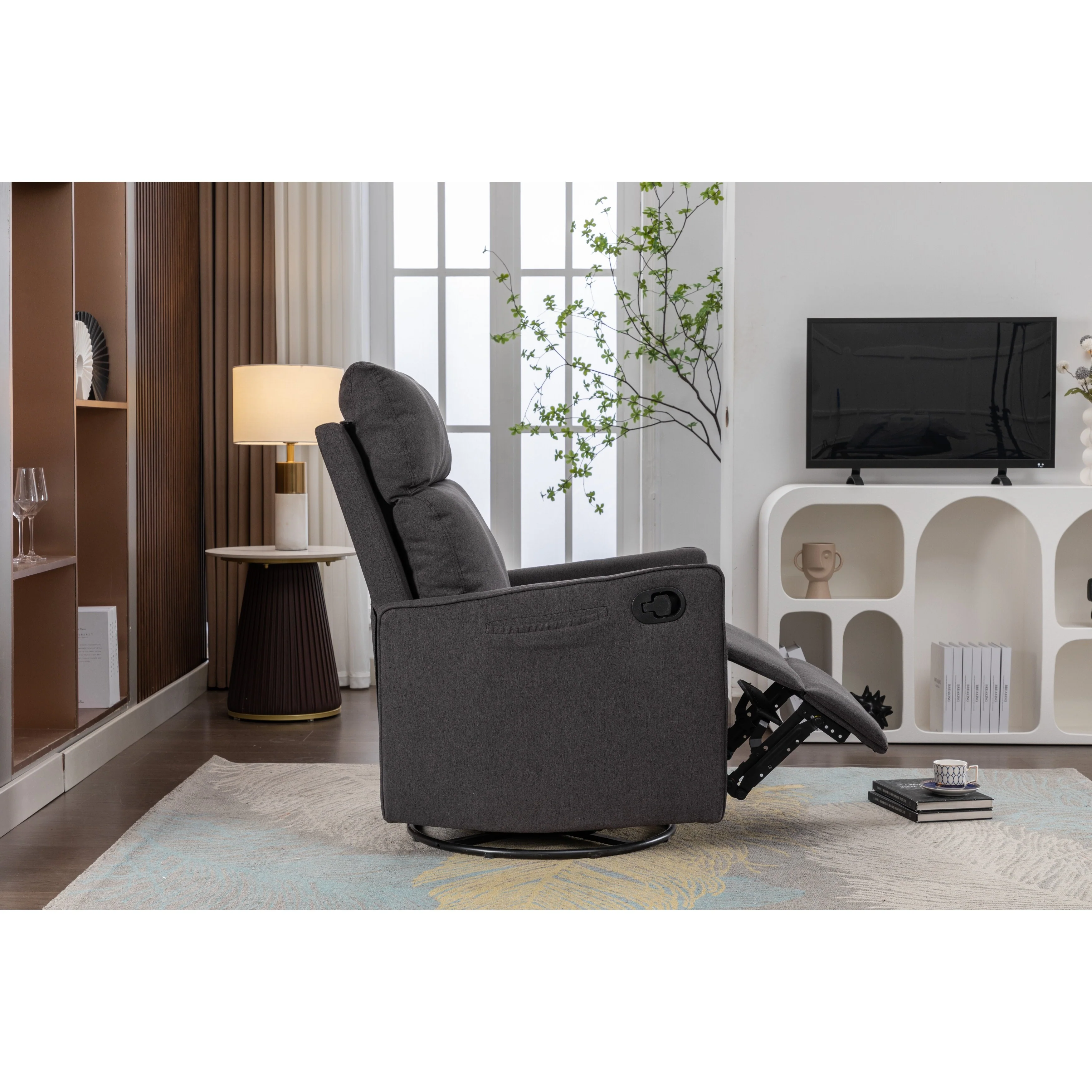 Manual Swivel Rocker Recliner Chair with Adjustable Back & Footrest