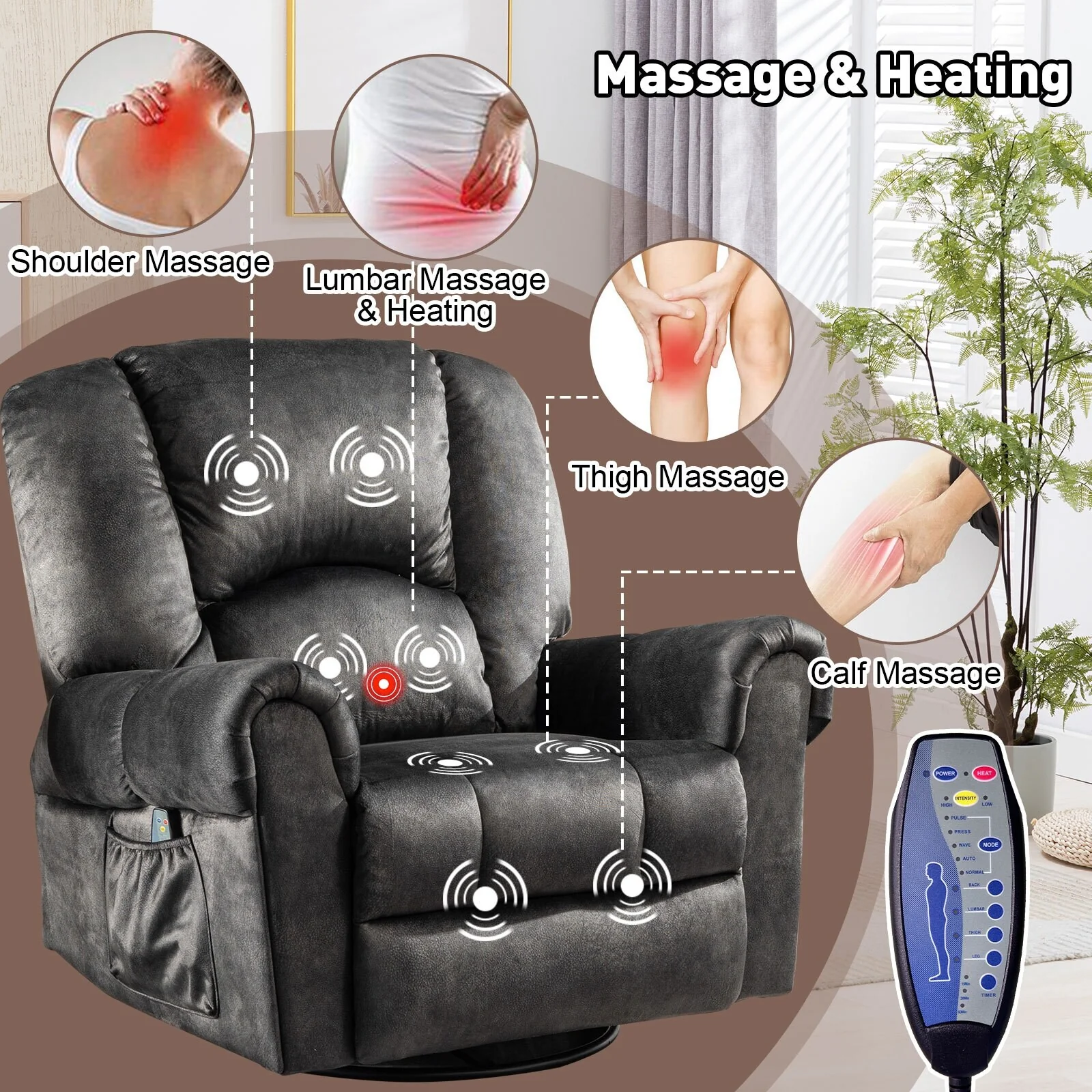 Swivel Rocker Recliners Rocking Swivel Recliner Chair With Massage And Heat With Side Pockets