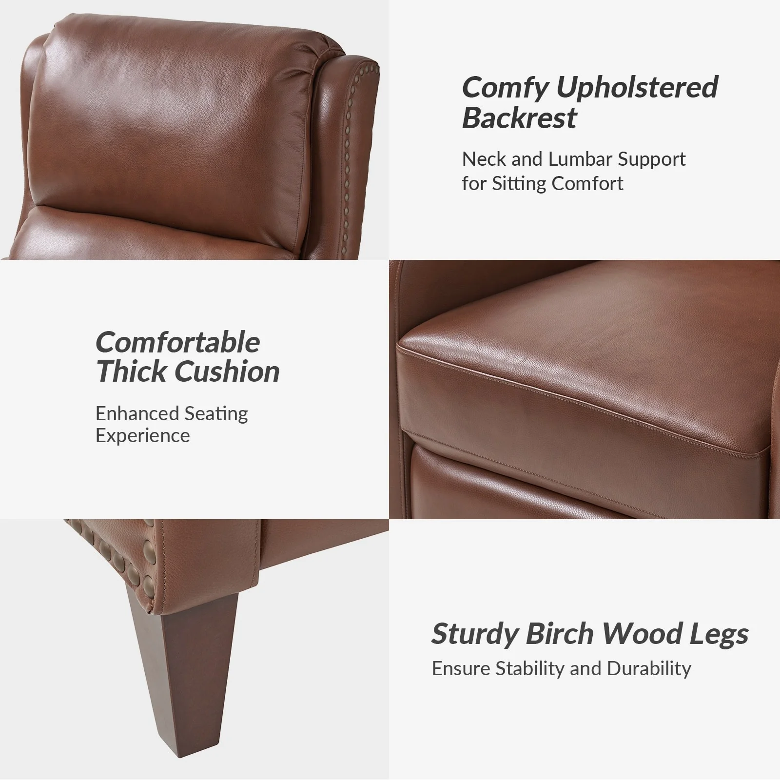 Brigida Modern Genuine Leather Nailhead Trim Recliner with Adjustable Footrest Set of 2 by HULALA HOME