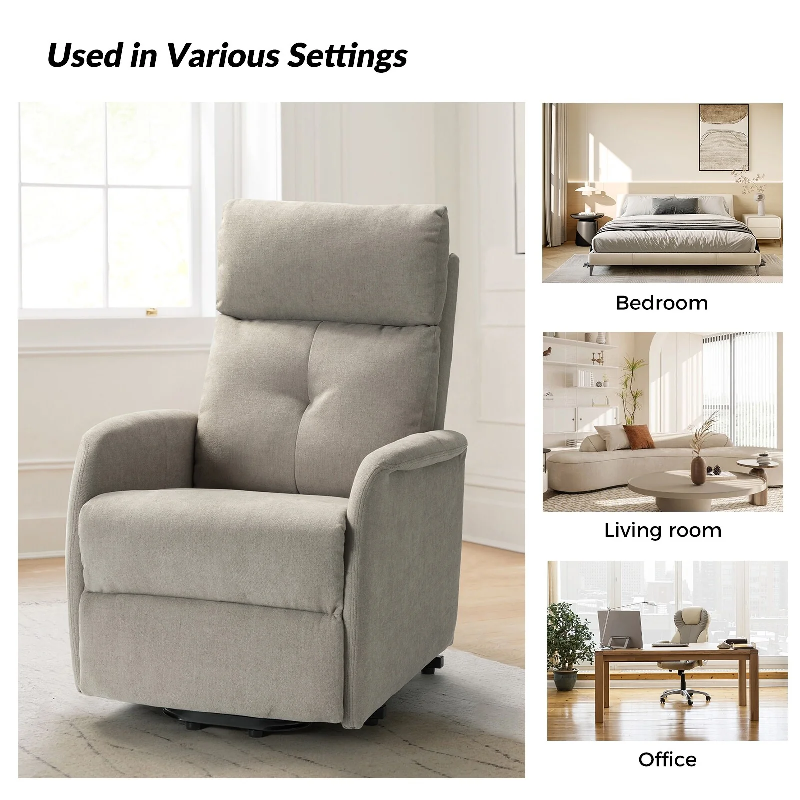 Elisa Power Remote Lift Assist Recliner with Metal Base