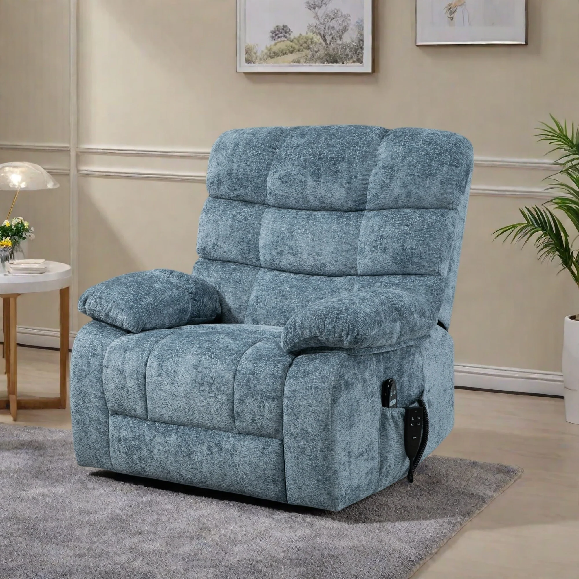Chenille Power Lift Recliner Chair for Big and Tall with Massage, Heat, Dual Motors, and 180�� Recline