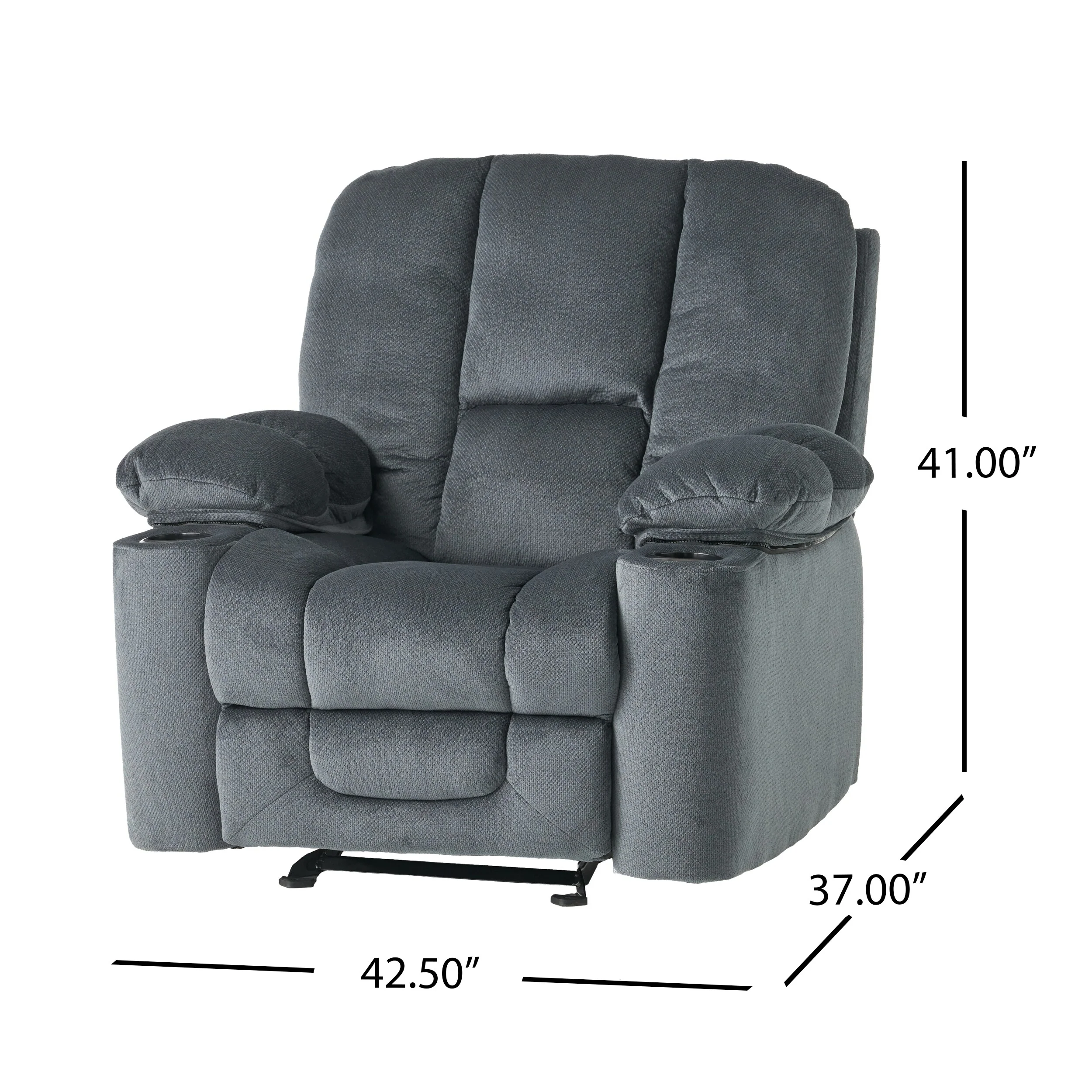 Brown Fabric Manual Recliner with Dual Cup Holders and Generous Dimensions