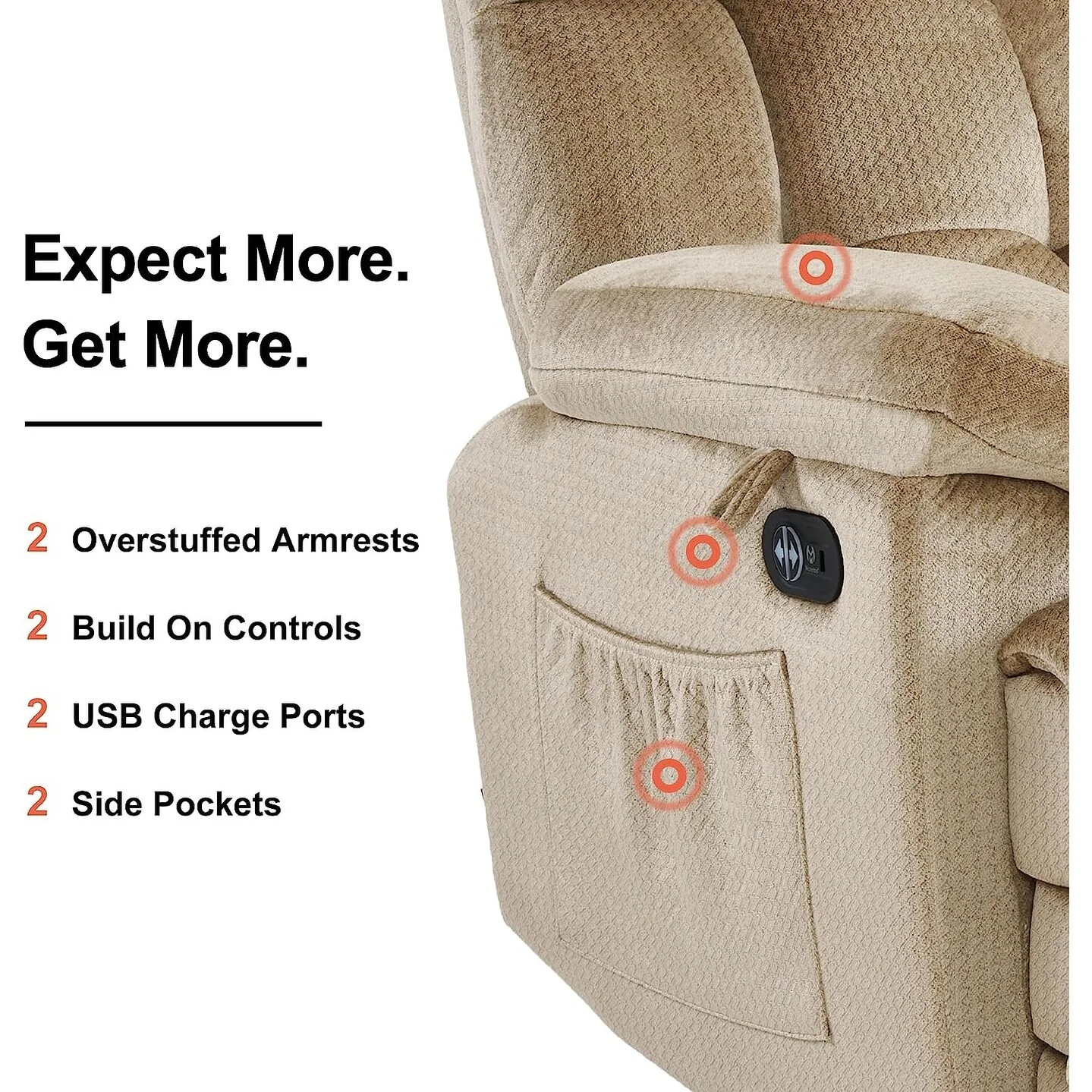 MCombo Electric Power Reclining Loveseat Sofa with Heat and Massage, Fabric 6237