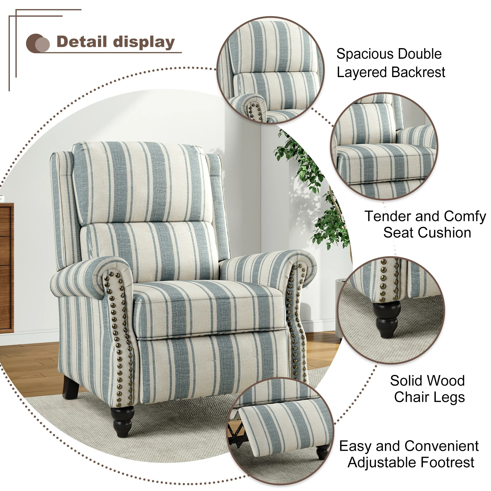 Alisa 35'' W Vegan Leather/ Linen Glider Push Back Recliner Chair